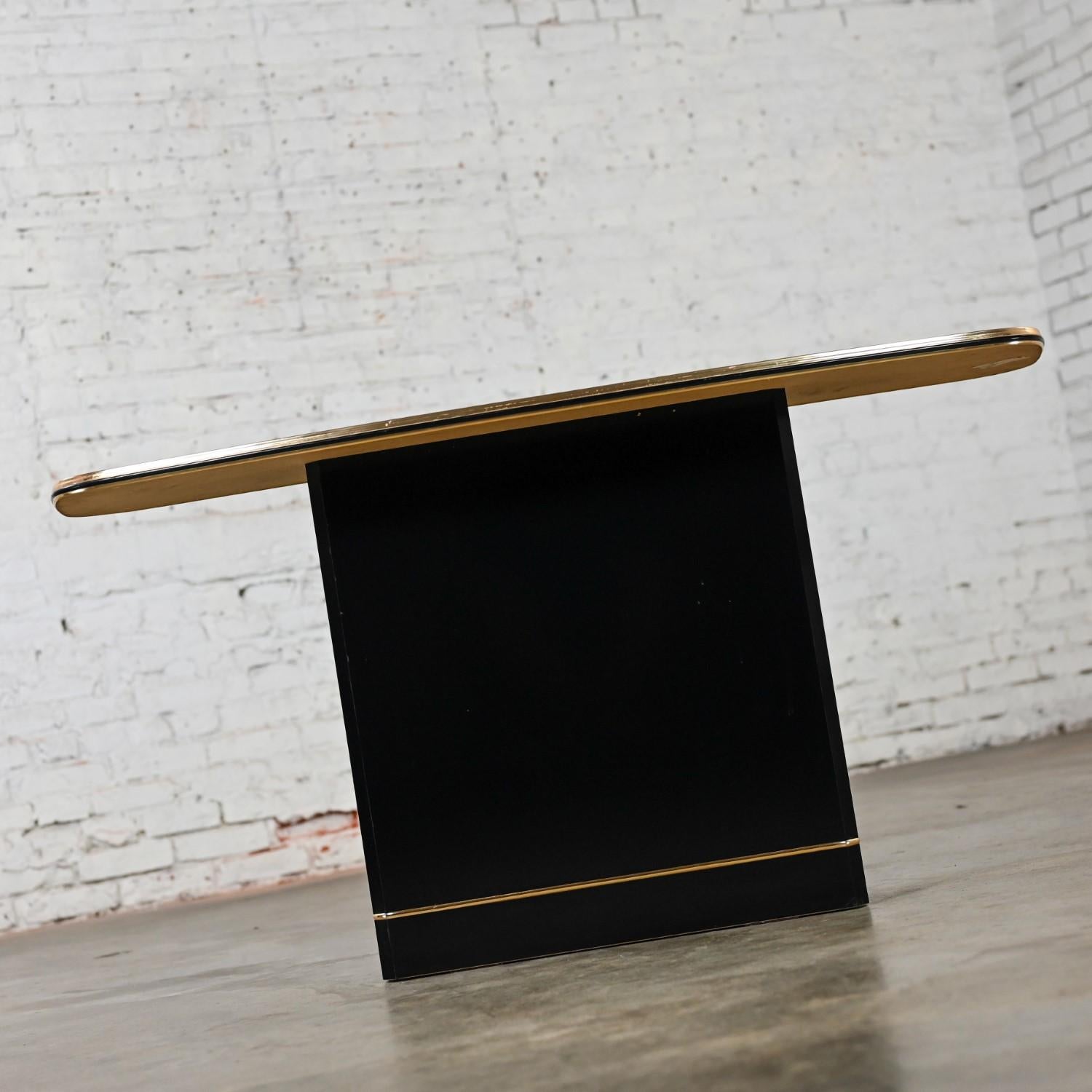 Postmodern Sofa or Console Table with Mirror Top & Black Lacquered Pedestal Base 12