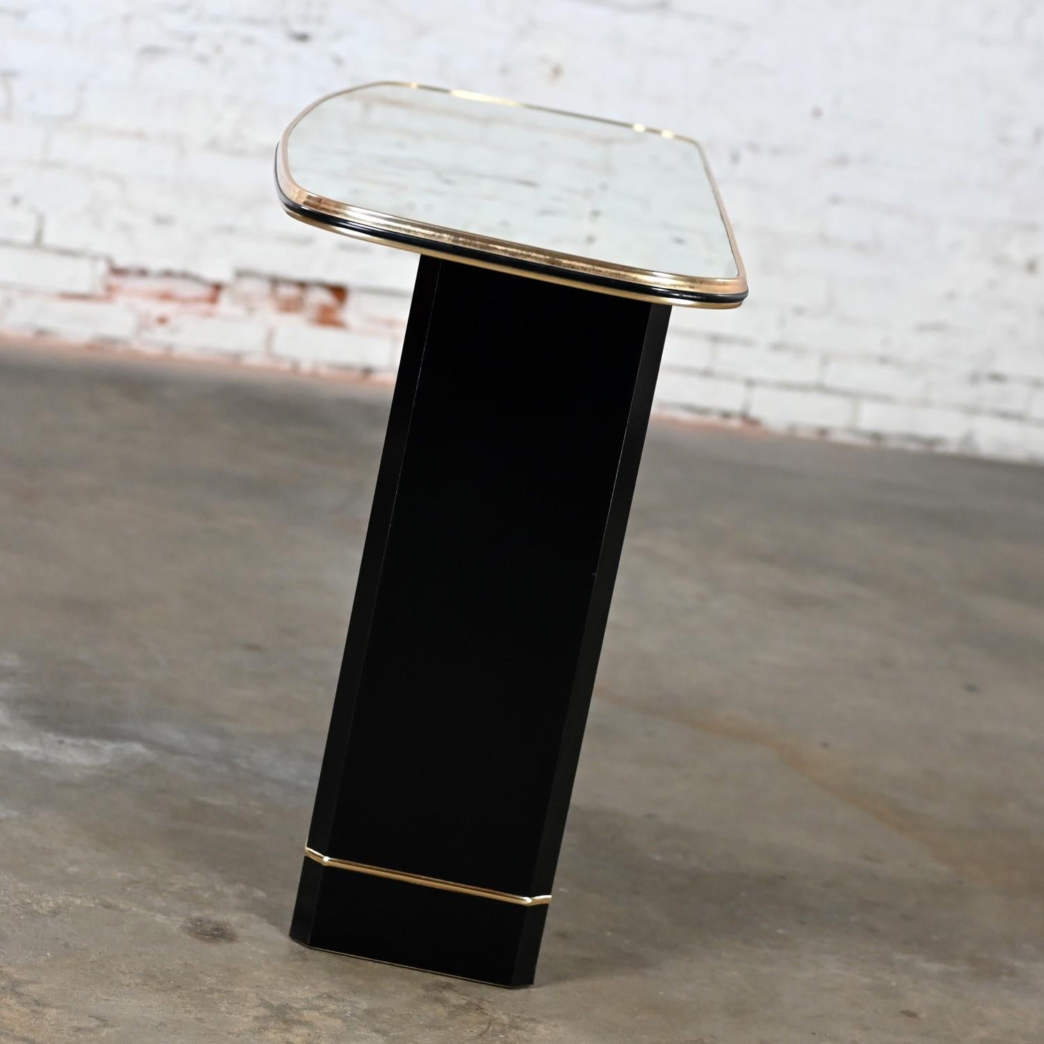 Unknown Postmodern Sofa or Console Table with Mirror Top & Black Lacquered Pedestal Base