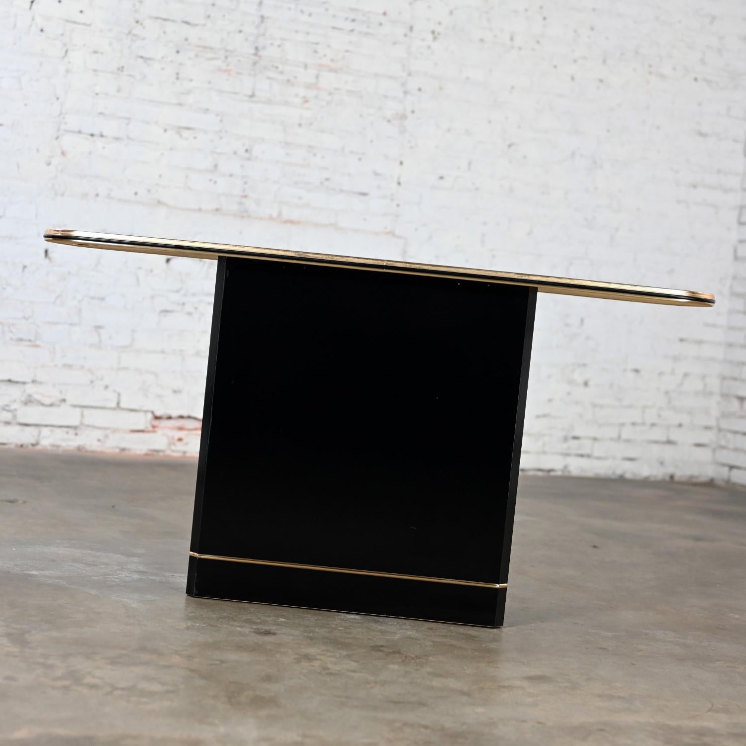 20th Century Postmodern Sofa or Console Table with Mirror Top & Black Lacquered Pedestal Base