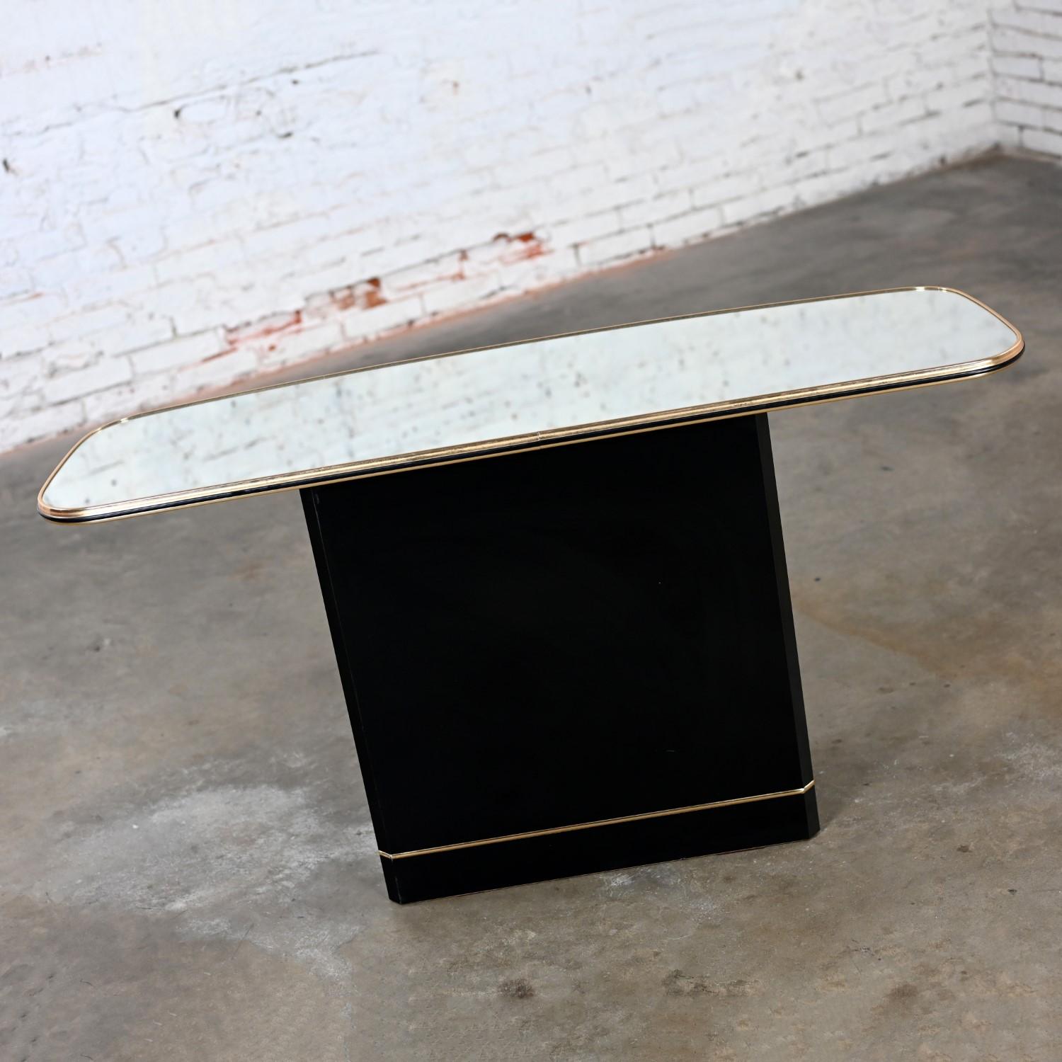 Postmodern Sofa or Console Table with Mirror Top & Black Lacquered Pedestal Base 1