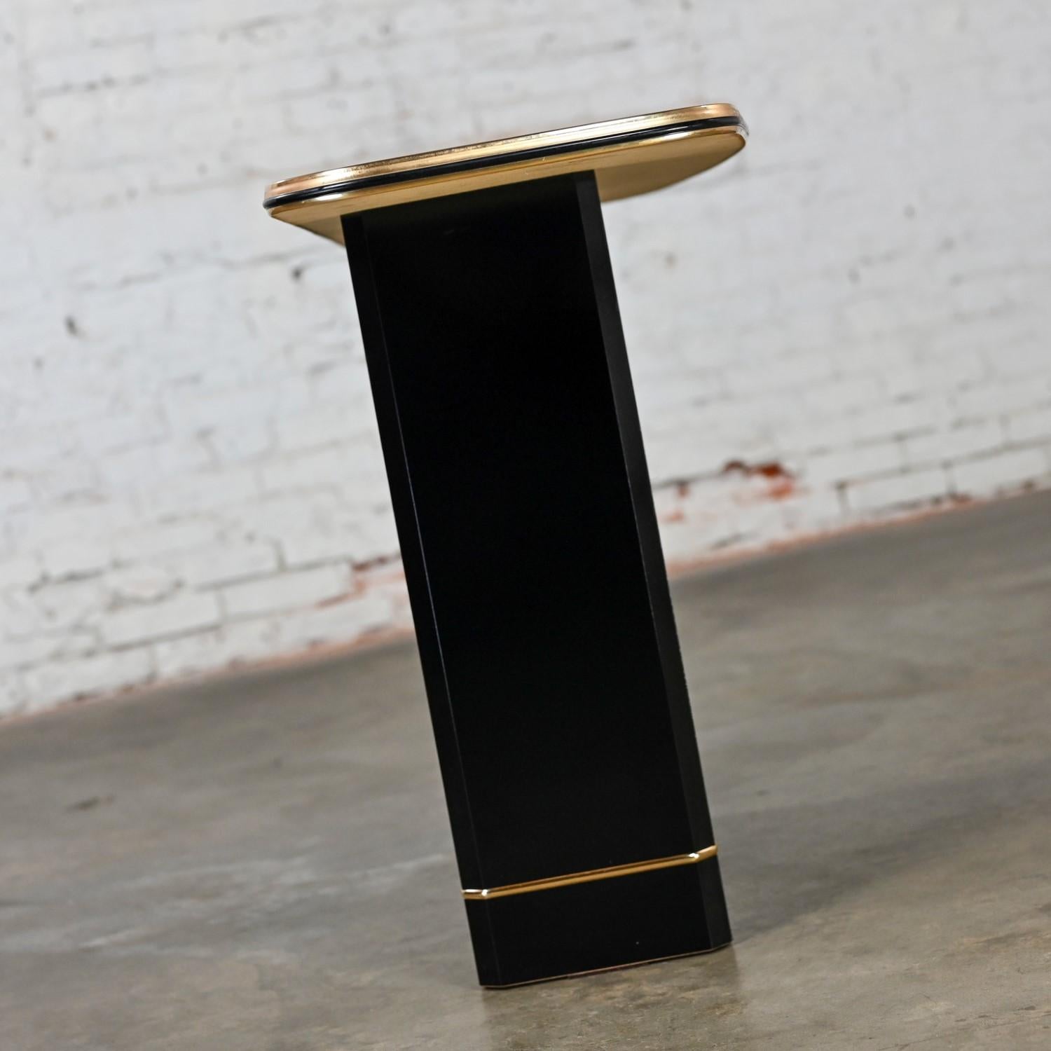 Postmodern Sofa or Console Table with Mirror Top & Black Lacquered Pedestal Base 3