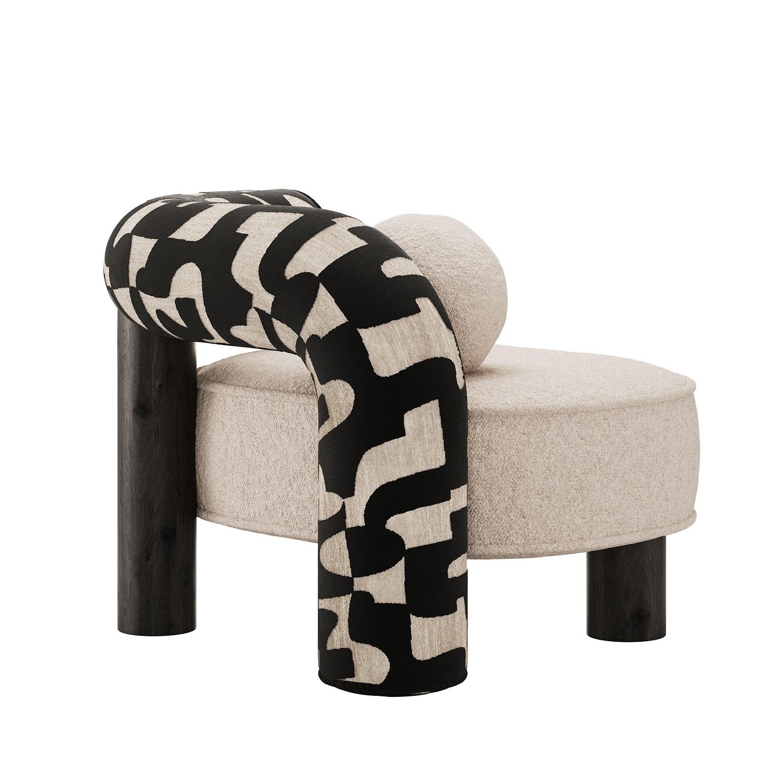 Postmoderner Soleil Sessel aus Samtjacquard und schwarzem Eschenholz von Mavo Atelier A (Handgeschnitzt) im Angebot