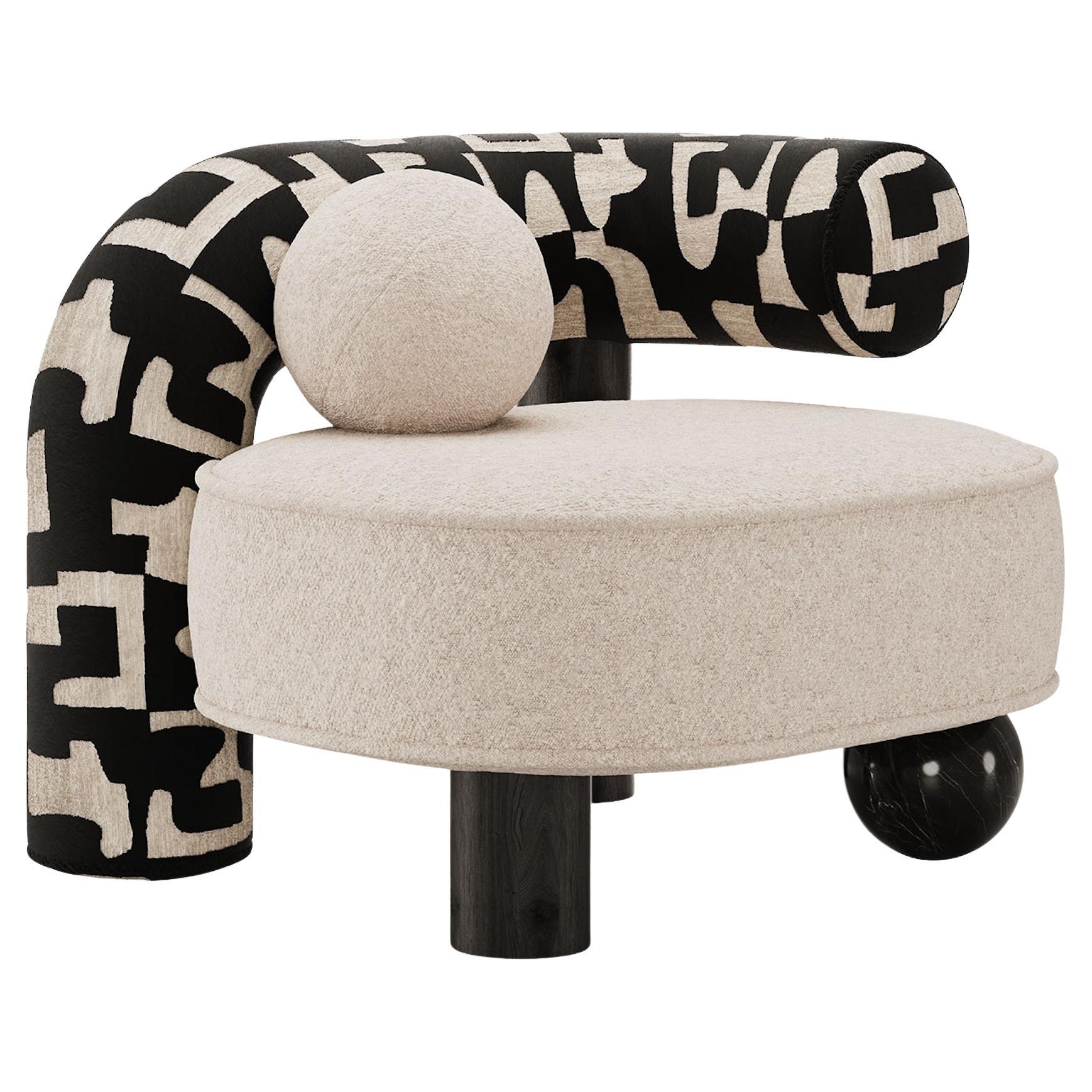 Postmoderner Soleil Sessel aus Samtjacquard und schwarzem Eschenholz von Mavo Atelier A im Angebot