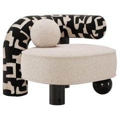 Postmodern Soleil Armchair in Velvet Jacquard and Black Ashwood by Mavo Atelier