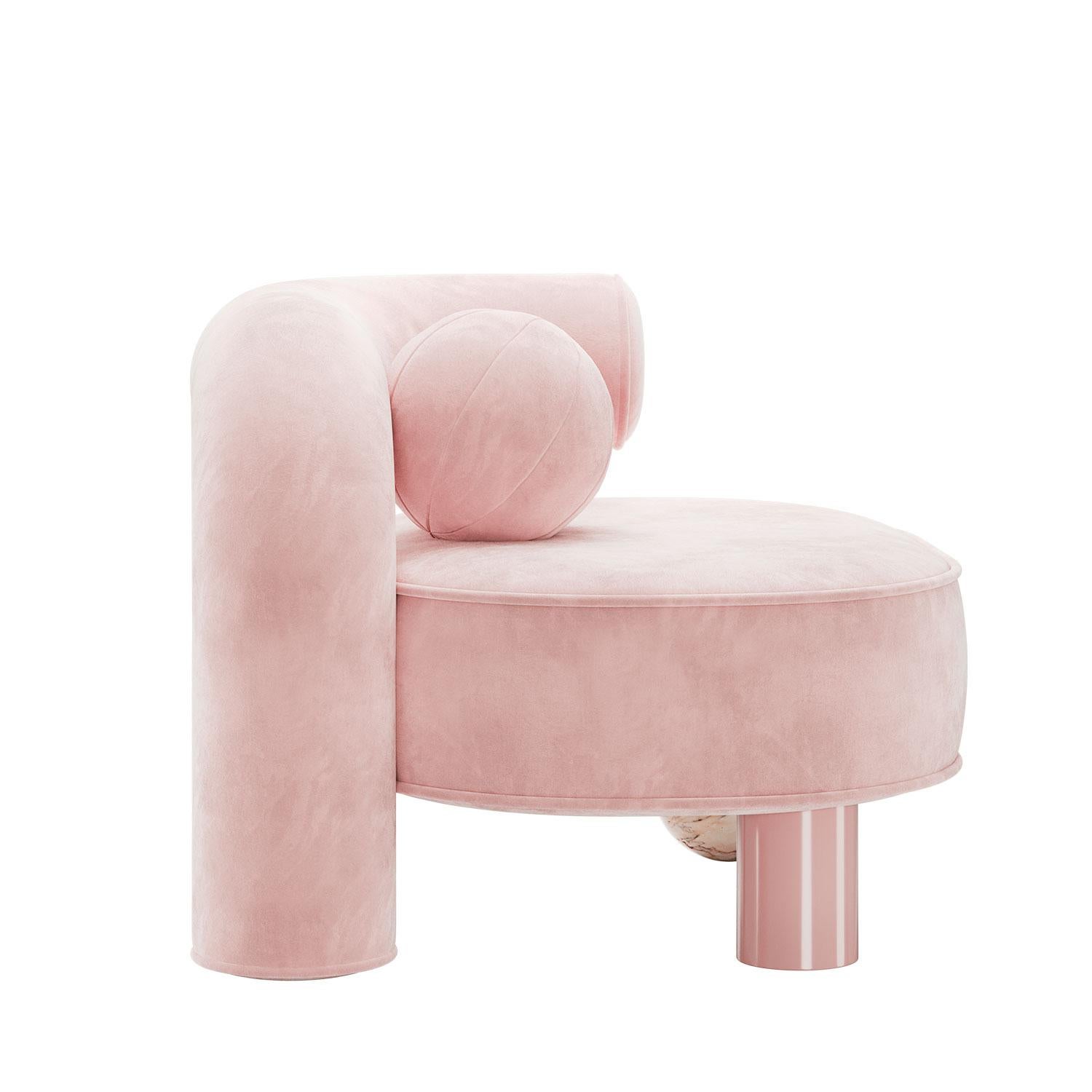 Sillón postmoderno Soleil de terciopelo de algodón, laca y mármol de Mavo Atelier Posmoderno en venta