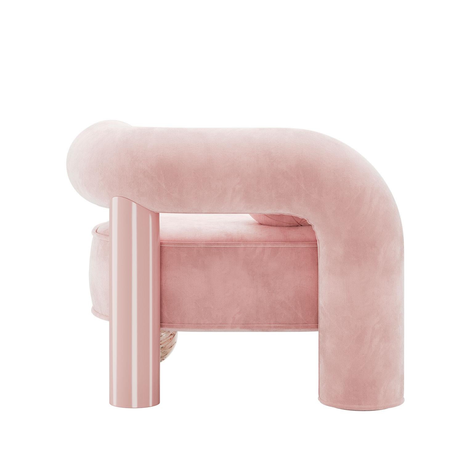Sillón postmoderno Soleil de terciopelo de algodón, laca y mármol de Mavo Atelier Tallado a mano en venta