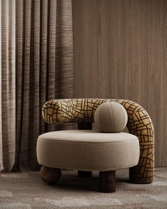 Postmodern Soleil Armchair in Walnut and Dark Emperador Marble by Mavo Atelier