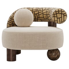 Postmodern Soleil Armchair in Walnut and Dark Emperador Marble by Mavo Atelier