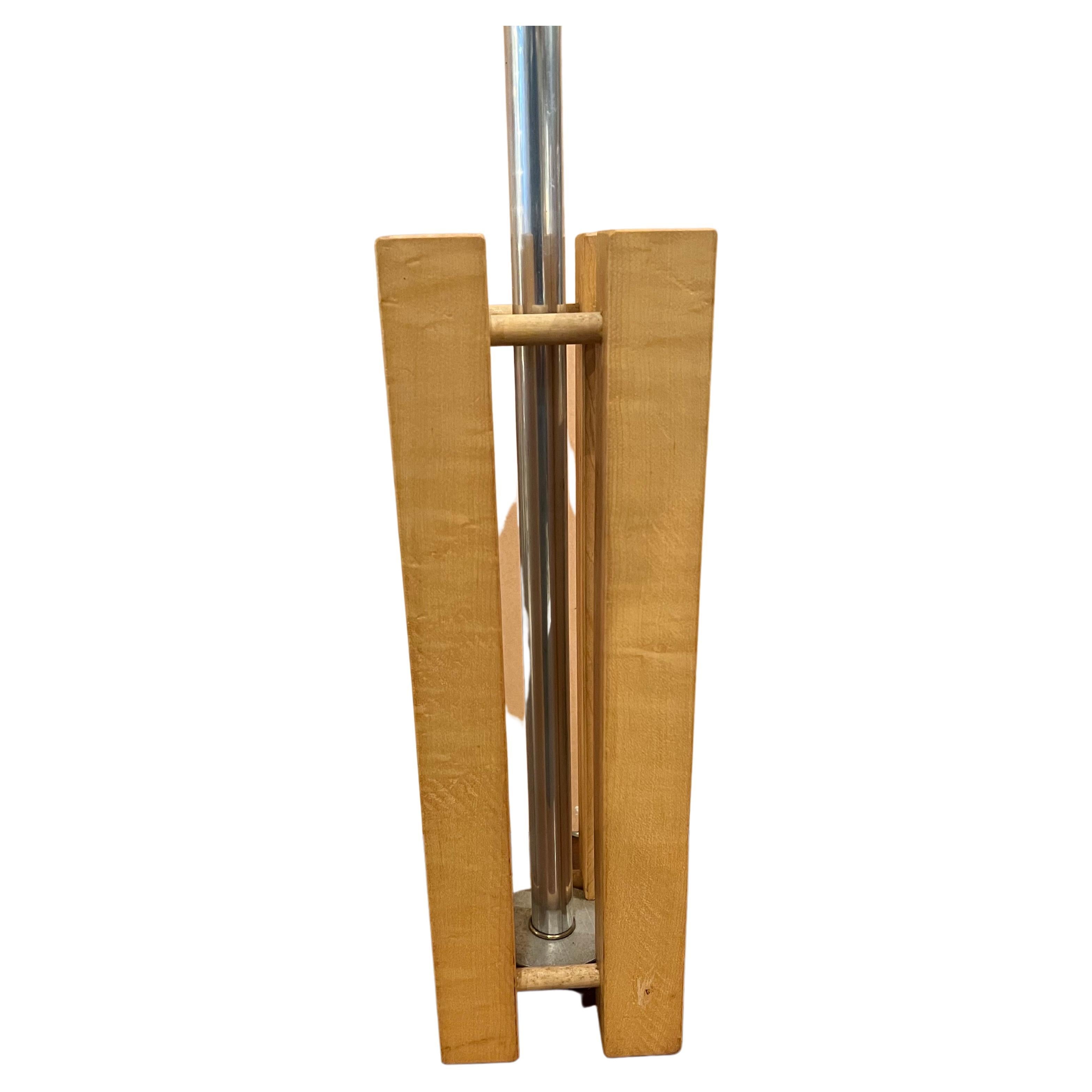 American Postmodern Solid Birch Wood & Aluminum Sculptural Table/ Desk Lamp For Sale