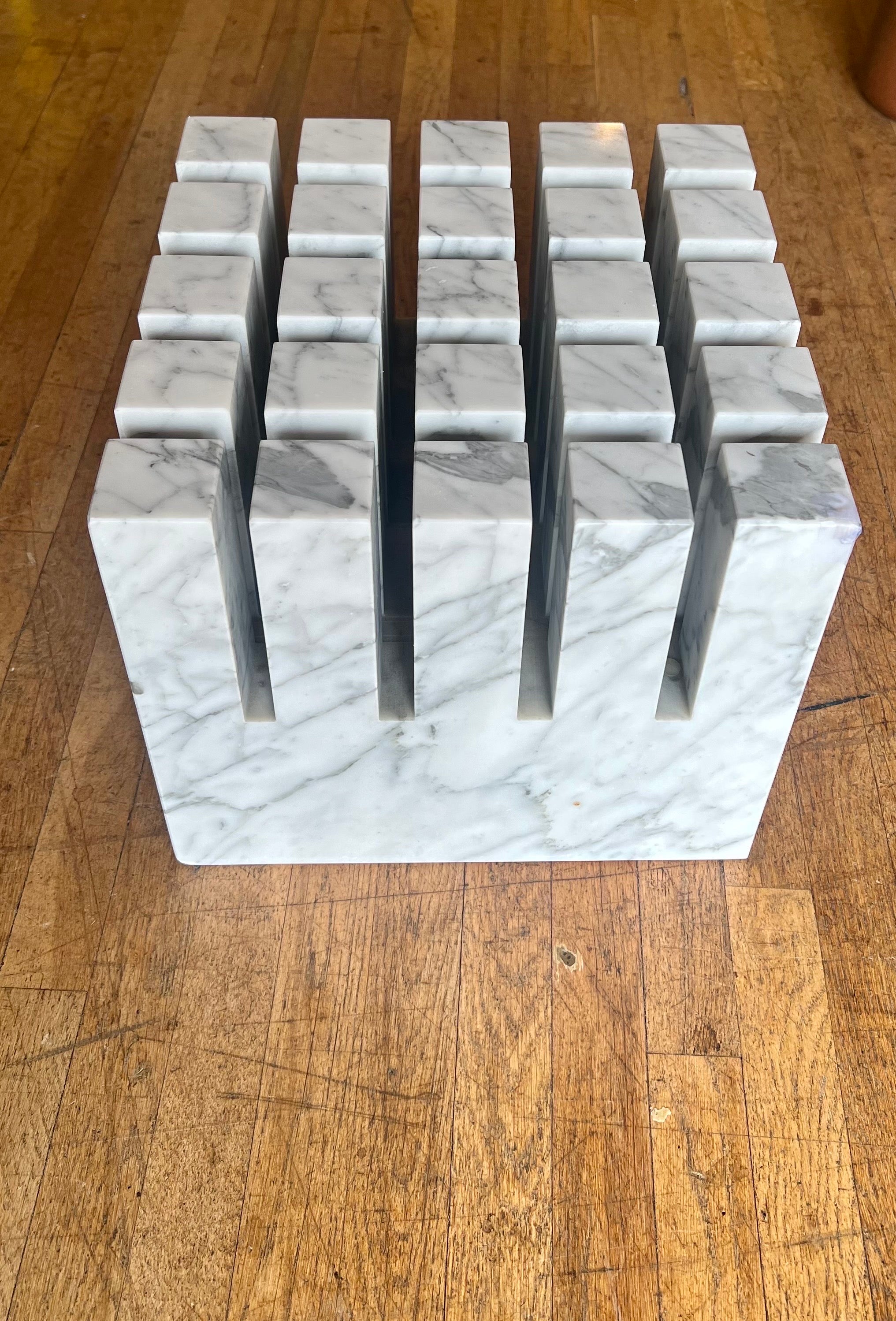 Post-Modern  Postmodern solid Italian Carrara Marble Coffee/Cocktail Table Base/Pedestal