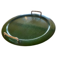 Postmodern Solid Lacquered Wood Tray with Chrome Handles