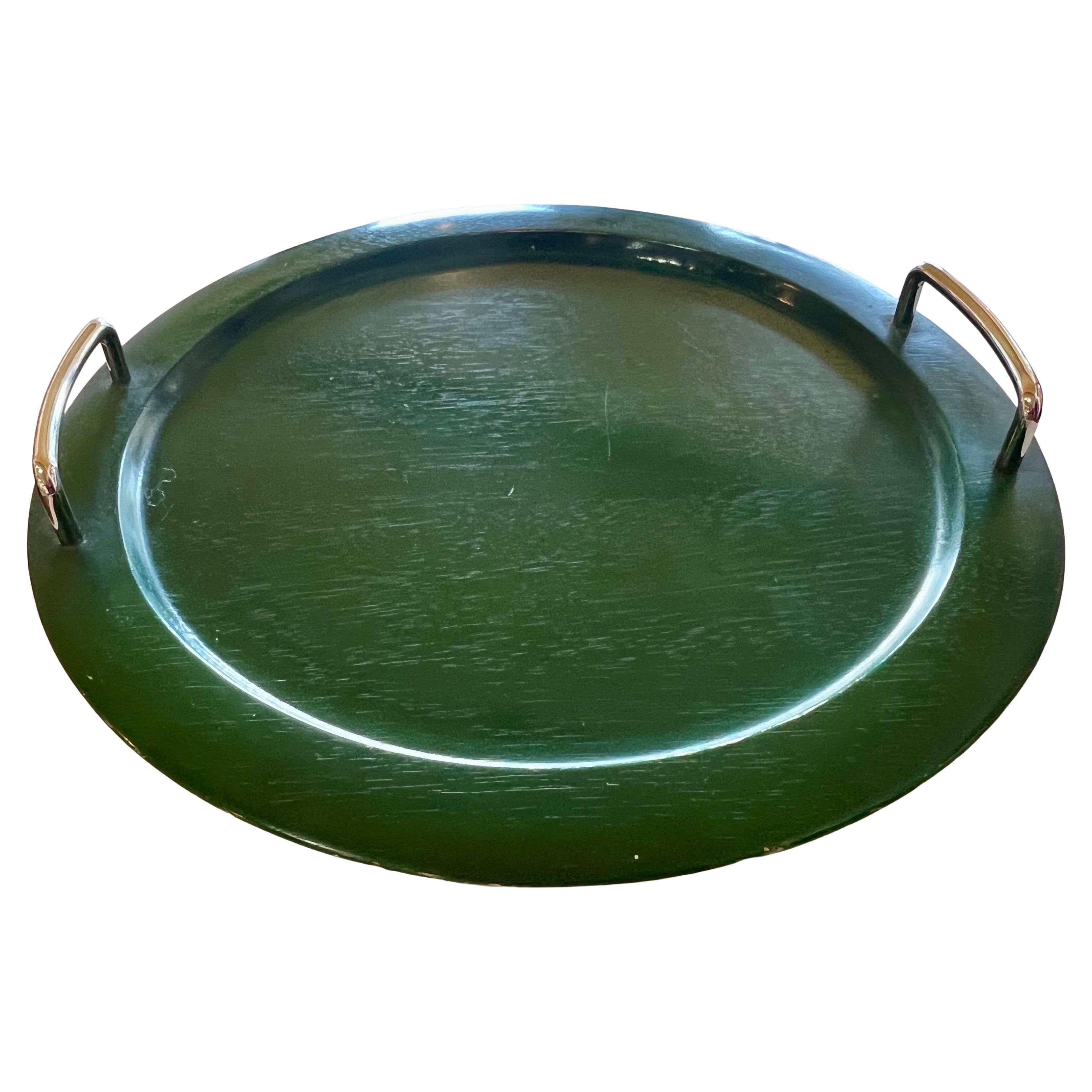 Bandeja Postmoderna de Madera Maciza Lacada con Asas Cromadas Tailandés en venta