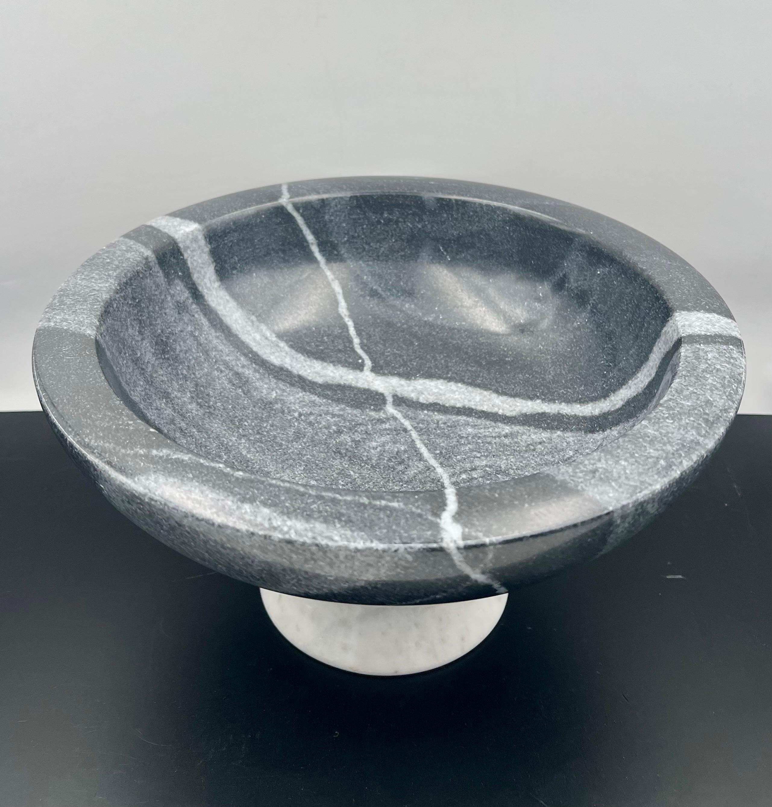 Postmodern Solid Marble Massive Italian Footed Compote Bowl 1