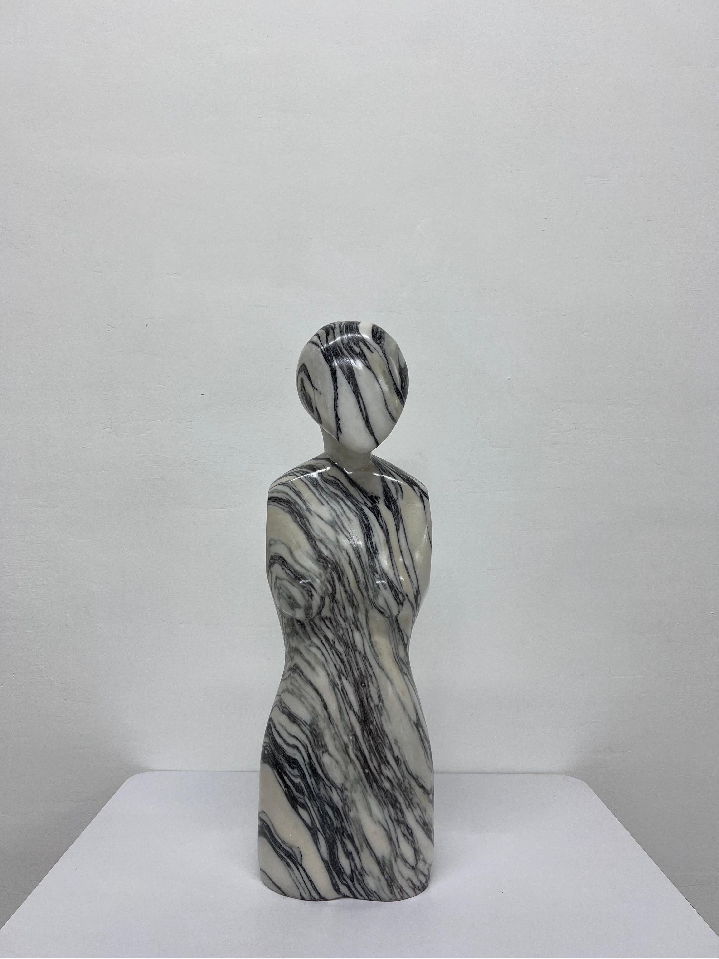 Postmodern Solid Polished Carved Italian Marble Female Figurative Sculpture For Sale 4