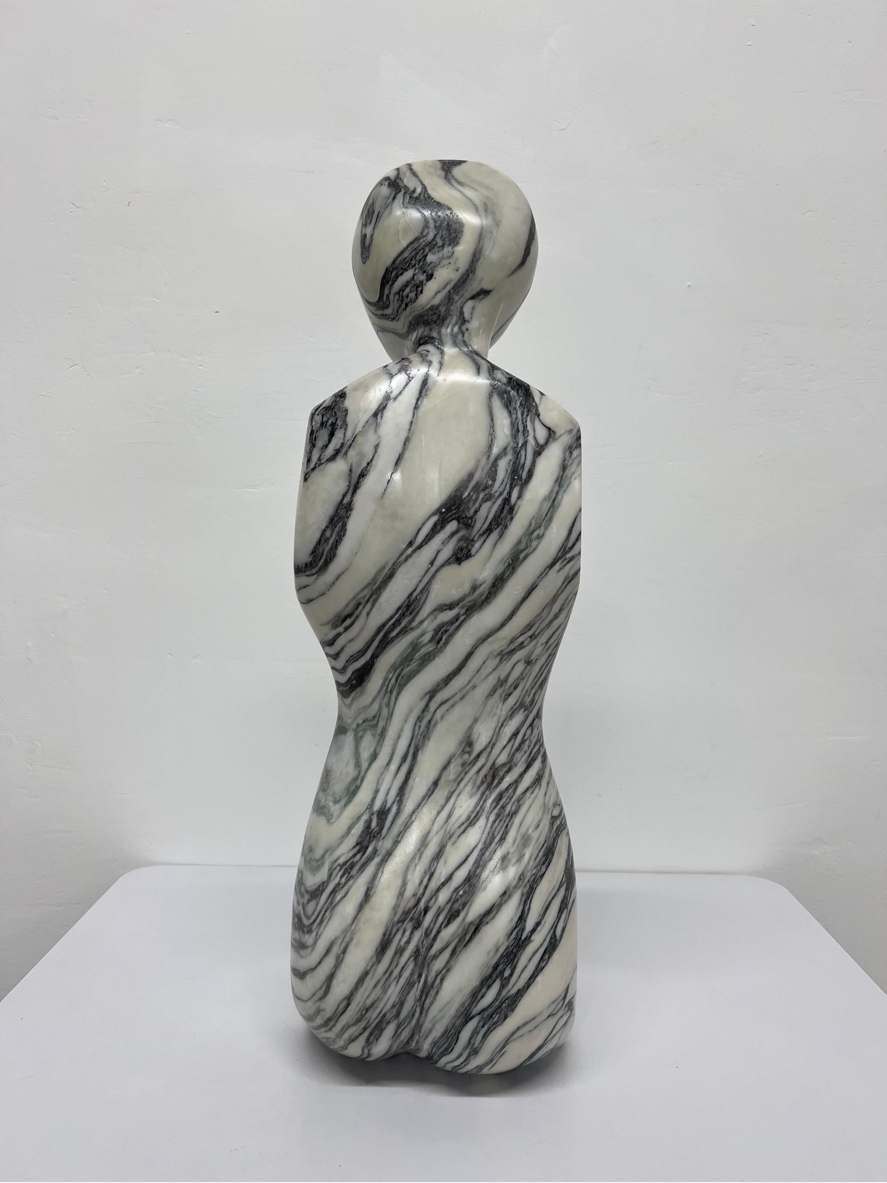 American Postmodern Solid Polished Carved Italian Marble Female Figurative Sculpture For Sale
