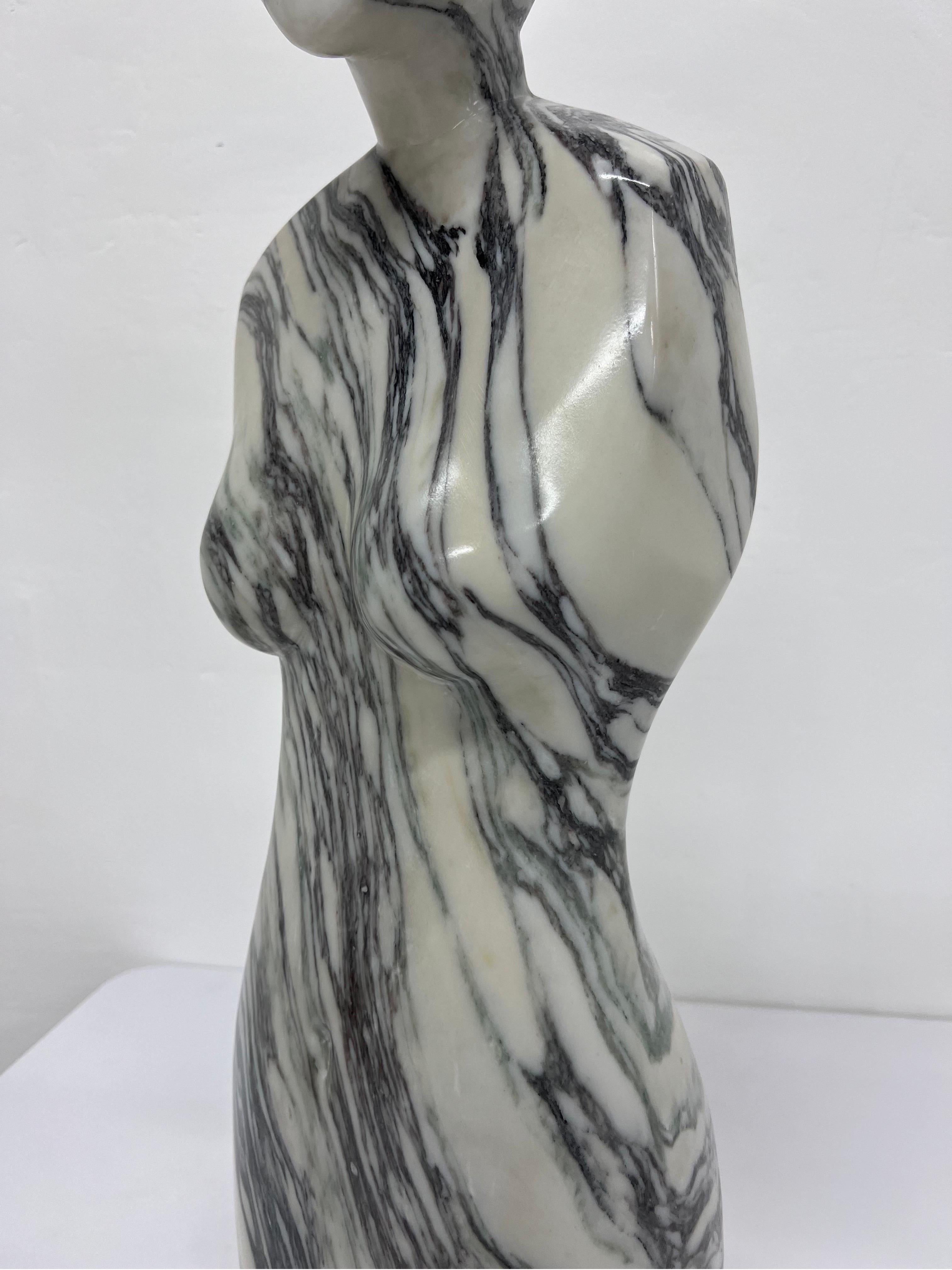 Postmodern Solid Polished Carved Italian Marble Female Figurative Sculpture For Sale 1