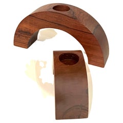 Postmodern Solid Polished Rosewood Pair of Candleholders Arch