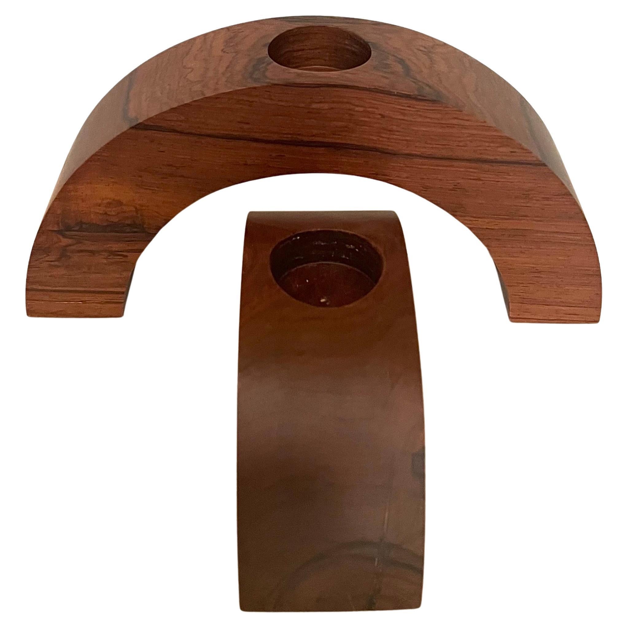 Postmodern Solid Polished Rosewood Pair of Candleholders Arch In Excellent Condition For Sale In San Diego, CA