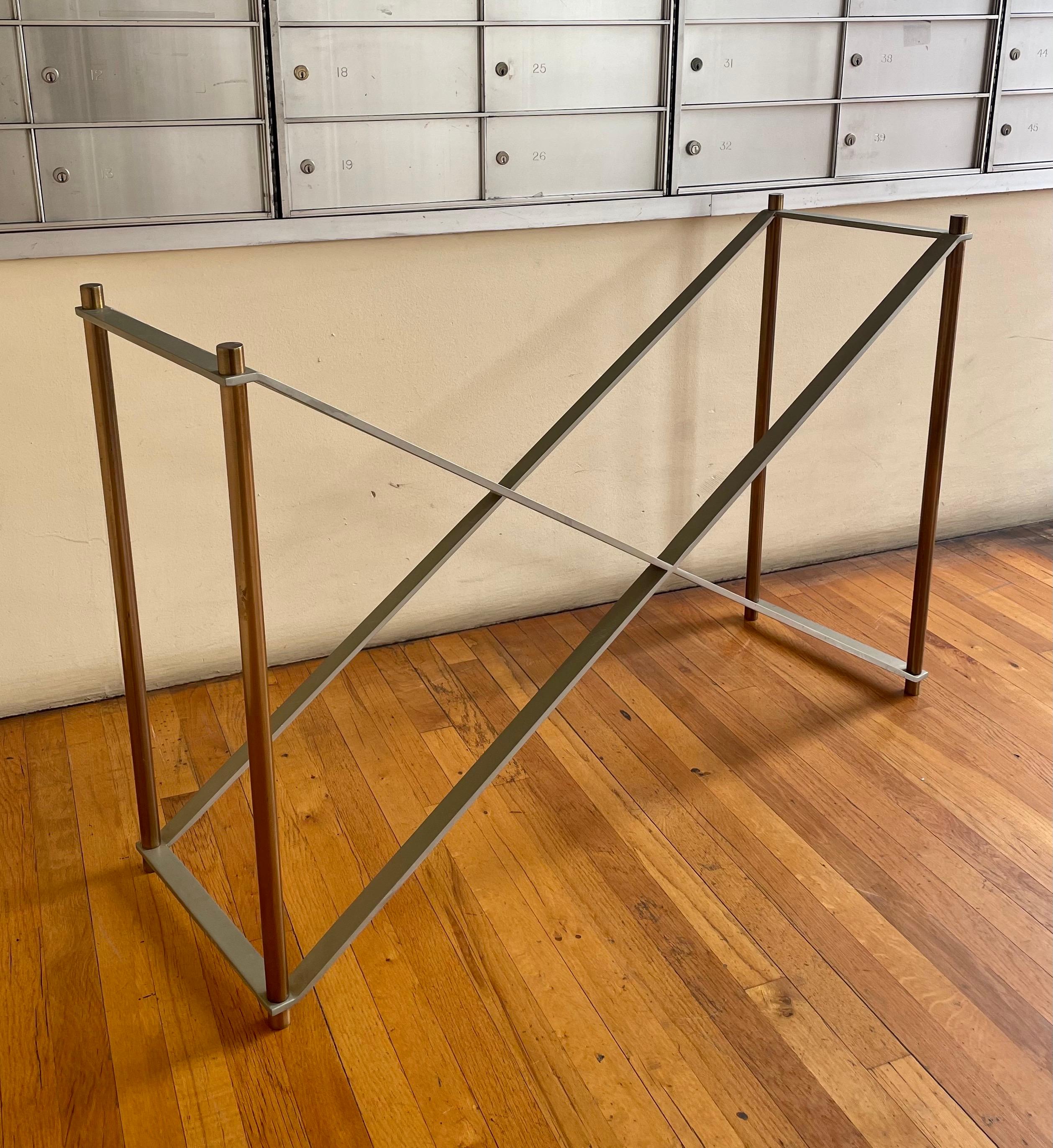 Post-Modern Postmodern Solid Stainless Steel & Brass Console/Sofa Table For Sale