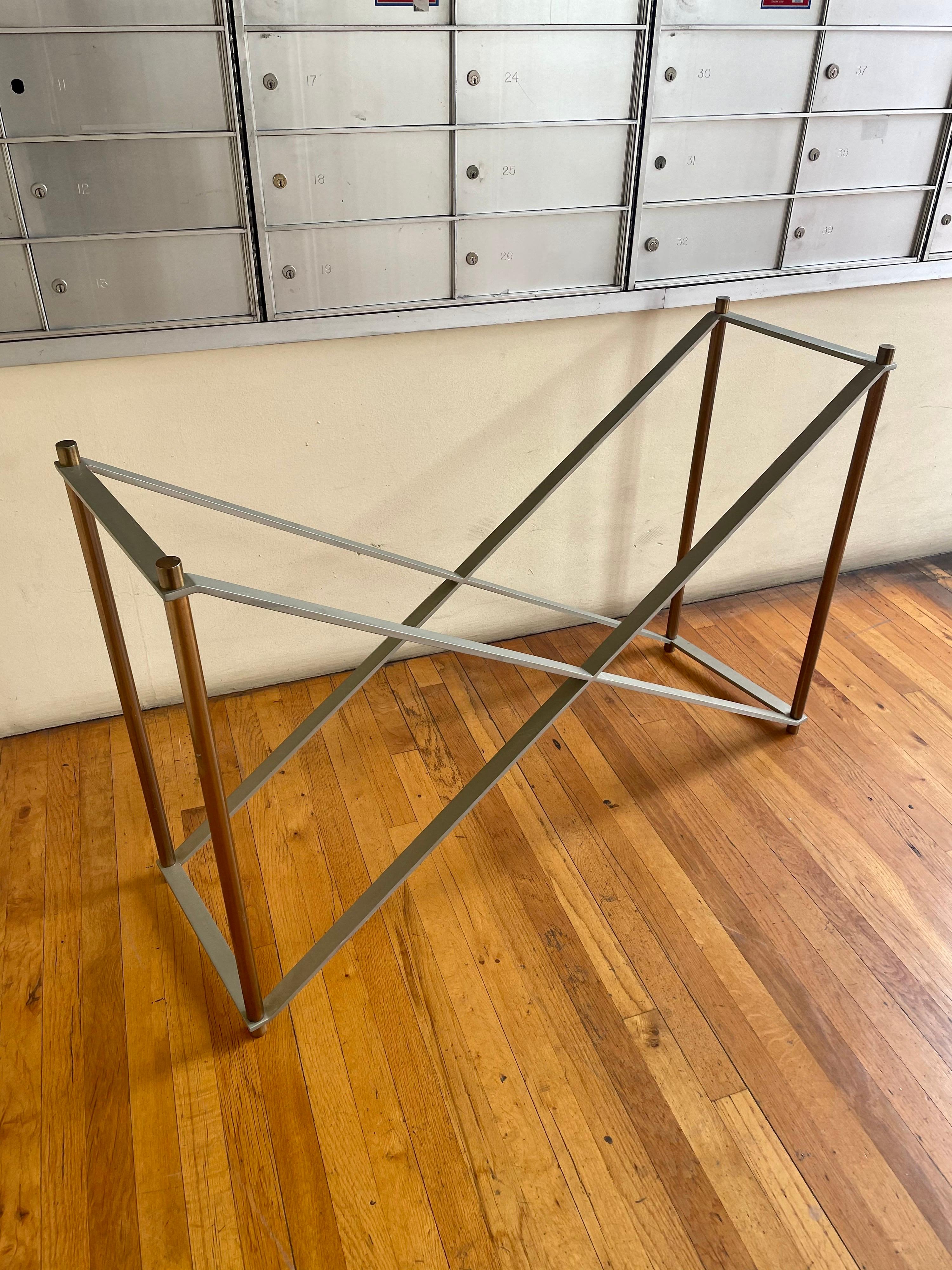 Italian Postmodern Solid Stainless Steel & Brass Console/Sofa Table For Sale