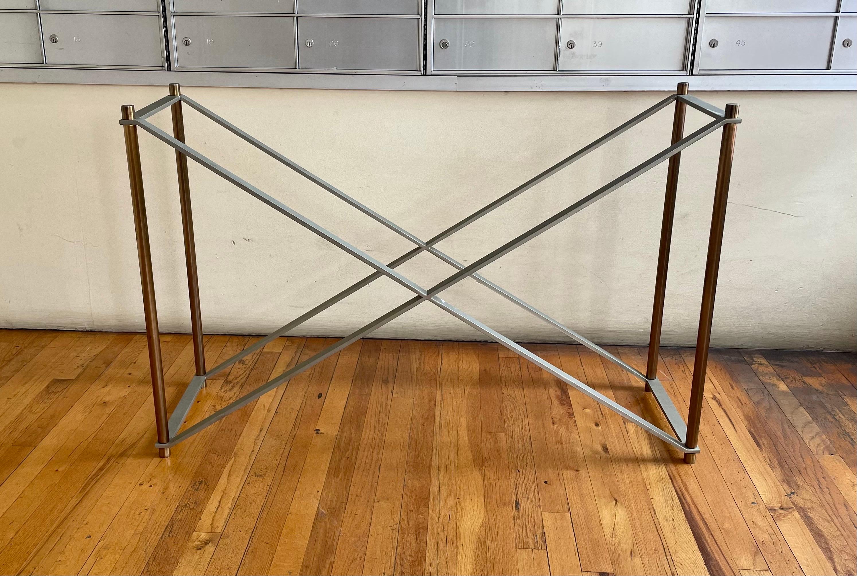 20th Century Postmodern Solid Stainless Steel & Brass Console/Sofa Table For Sale