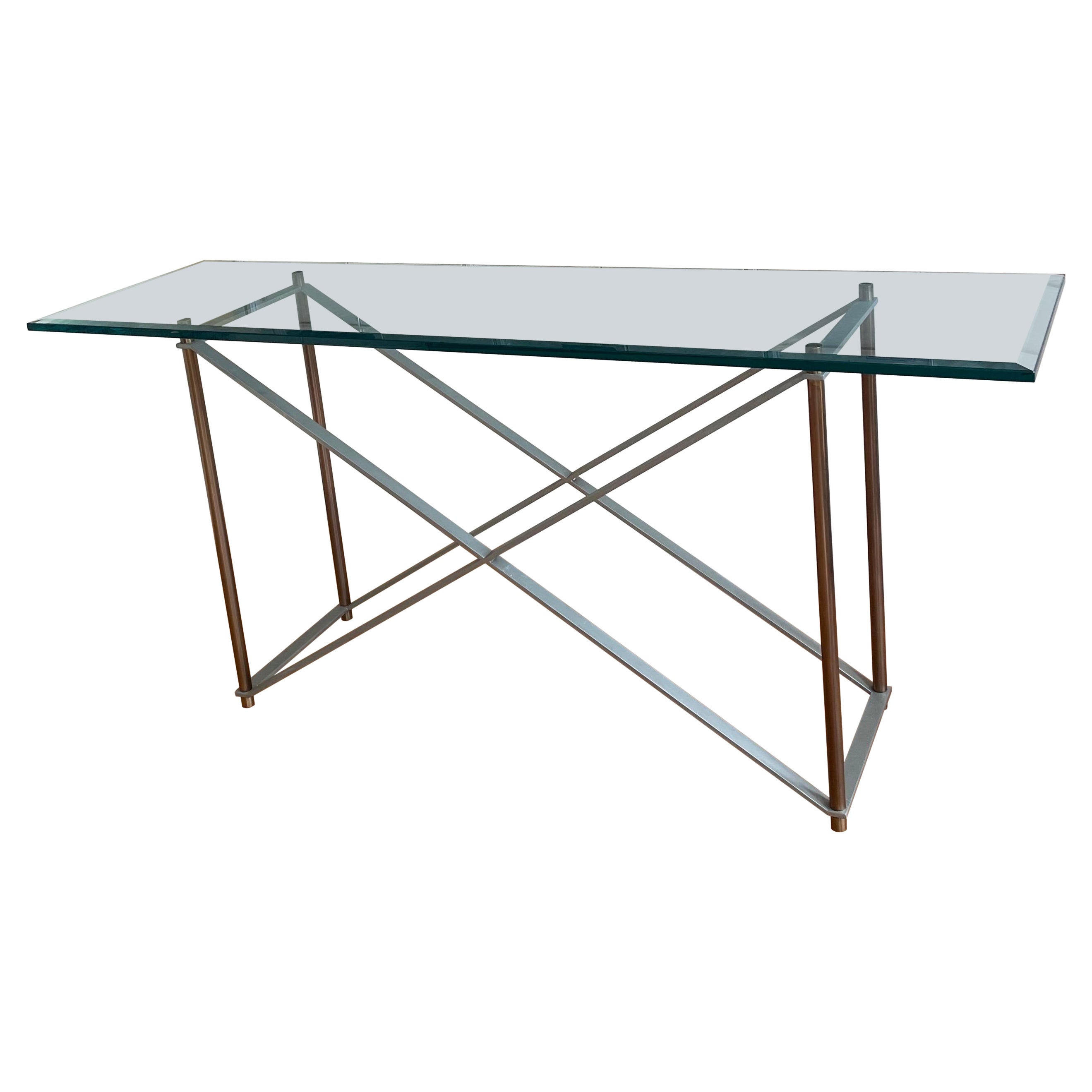 Postmodern Solid Stainless Steel & Brass Console/Sofa Table