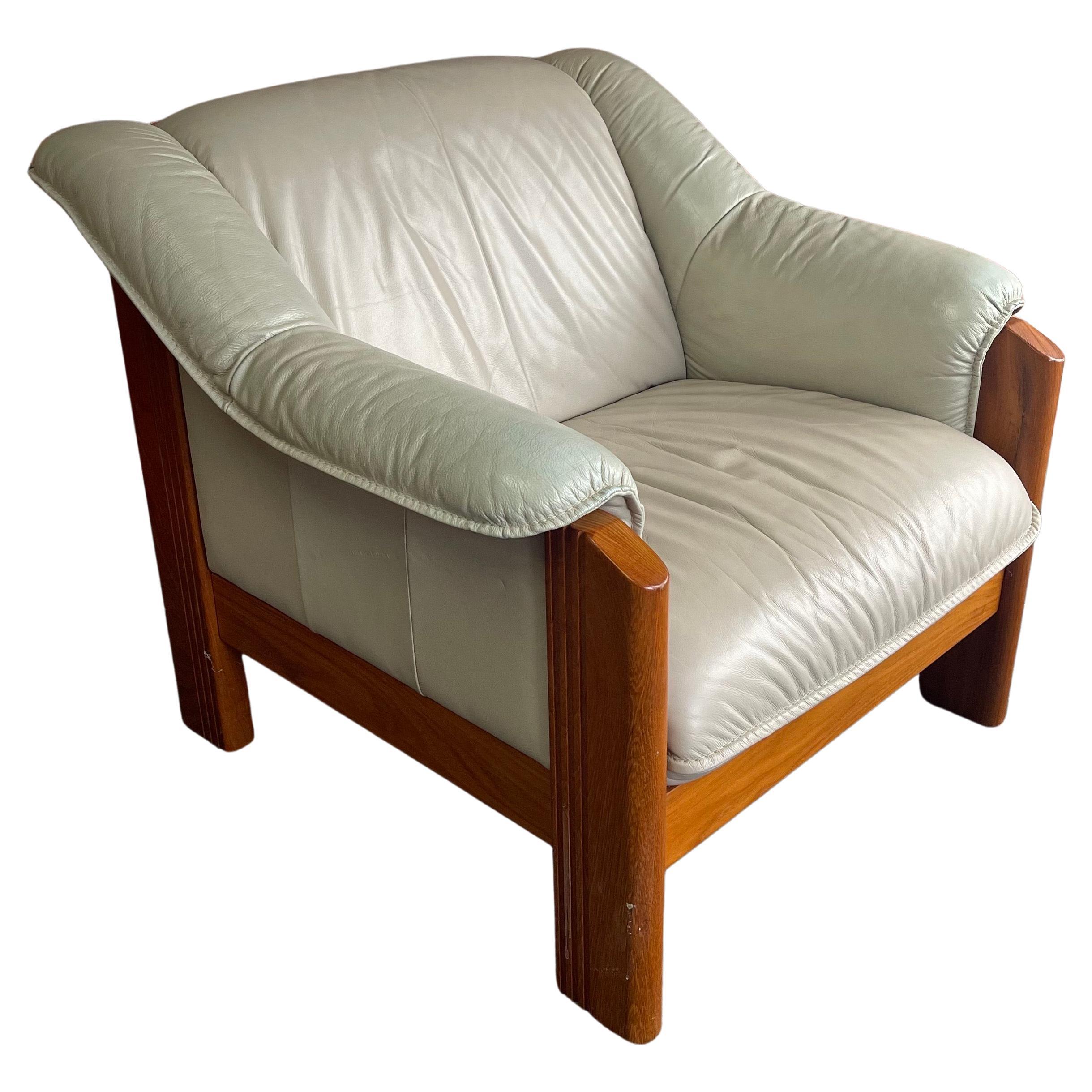 Postmodern Solid Teak and Leather Armchair by Ekorness