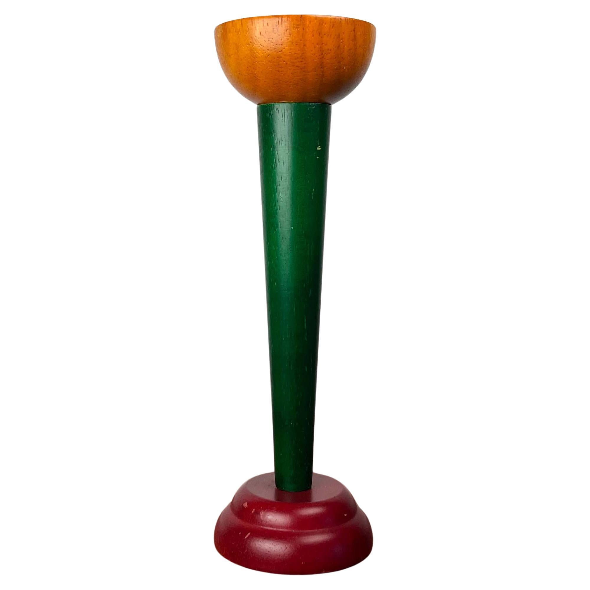 Postmodern solid wood yellow green red Monokel candleholder from Ikea, 1980s For Sale