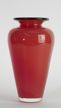 Art Deco Sommerso Art Glass Vase, Red and Black, Hand Blown