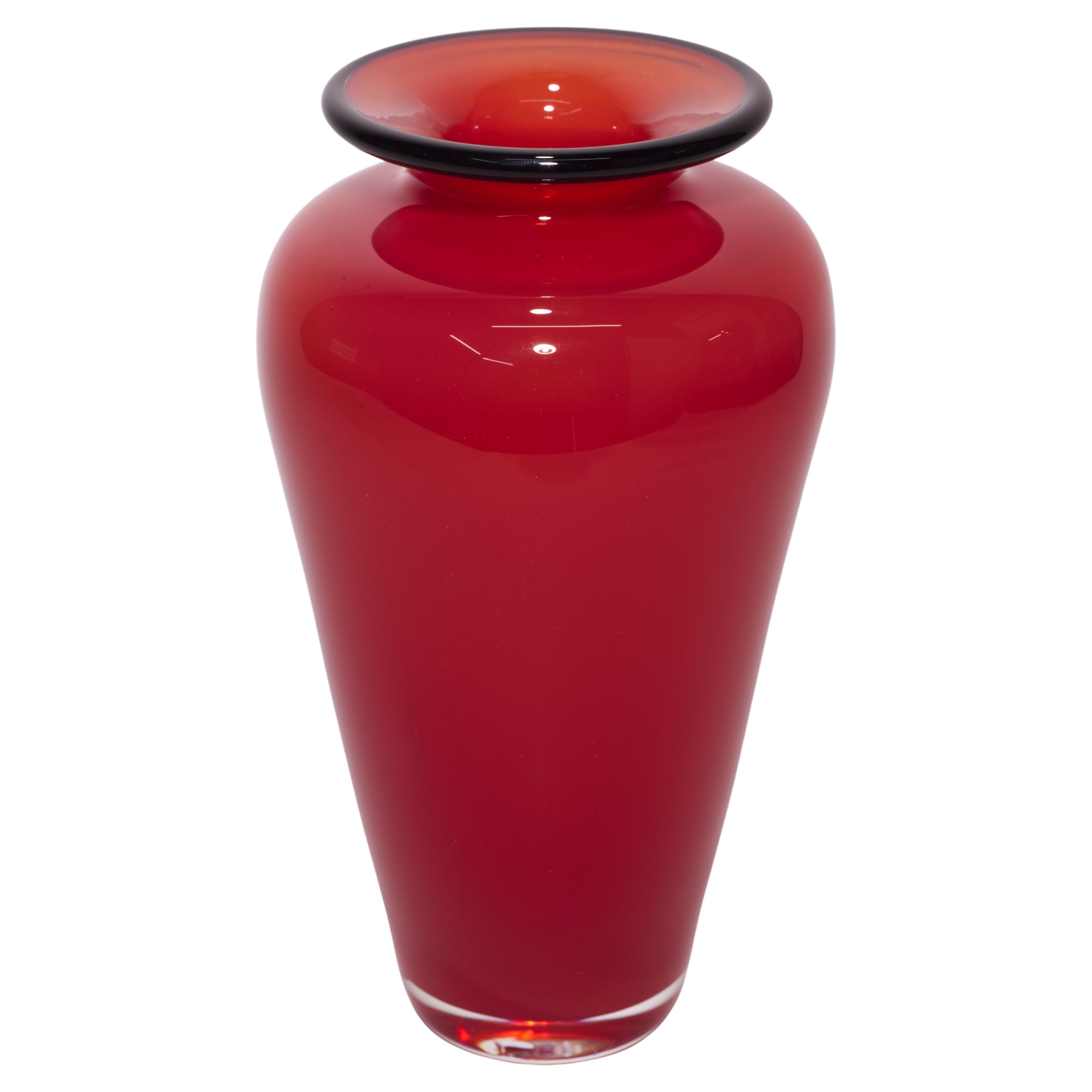 Postmodern Sommerso Art Glass Vase, Red and Black, Hand Blown