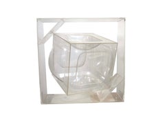 Postmodern Space Age Mod Lucite Acrylic Floating and Rotating Cube Sculpture