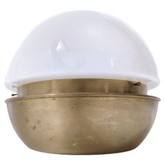 Postmodern Space Age White Opaline Murano Glass and Brass Table Lamp, Italy