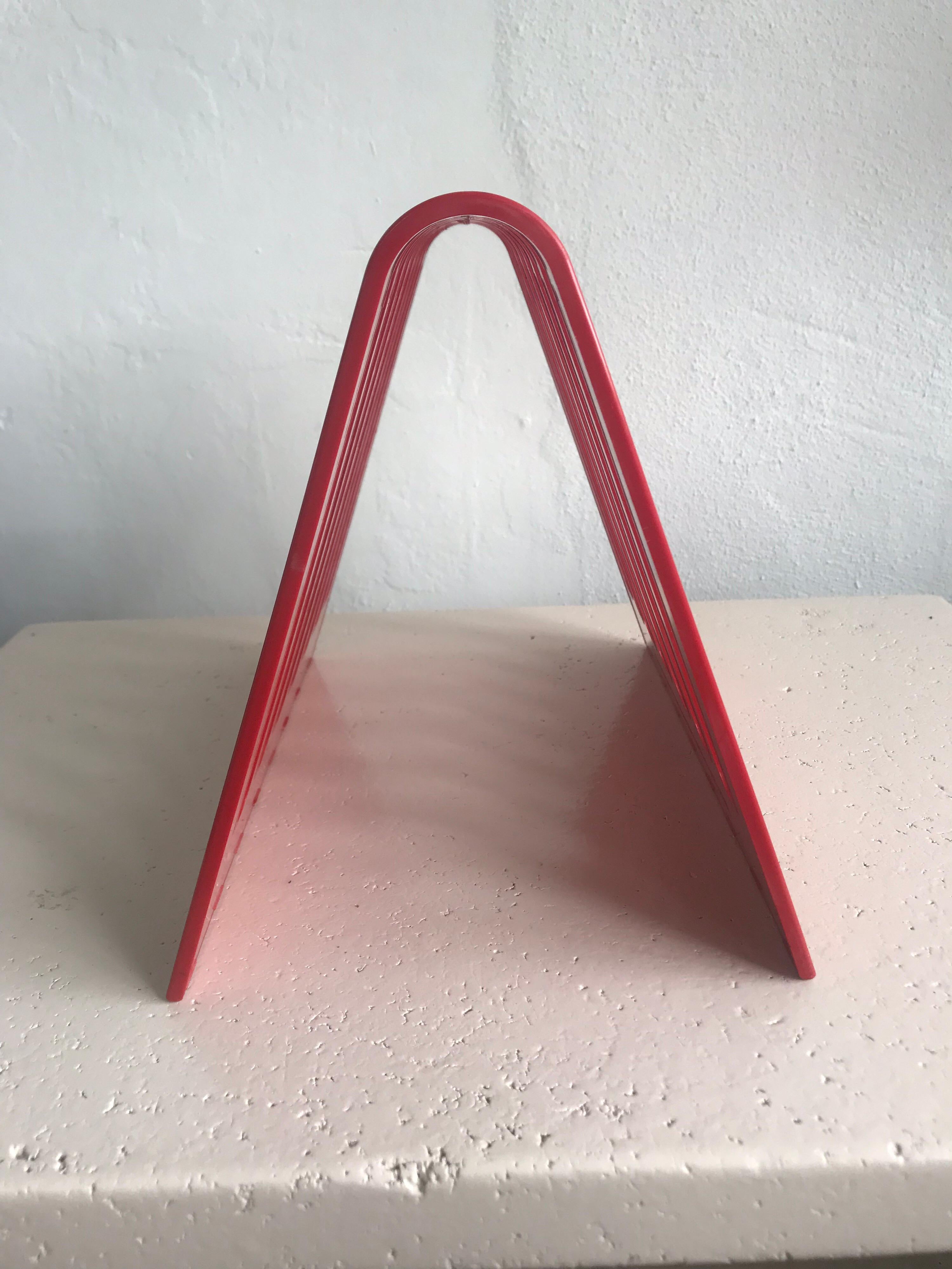 American Postmodern Spectrum Red Lucite Magazine Rack or File Holder