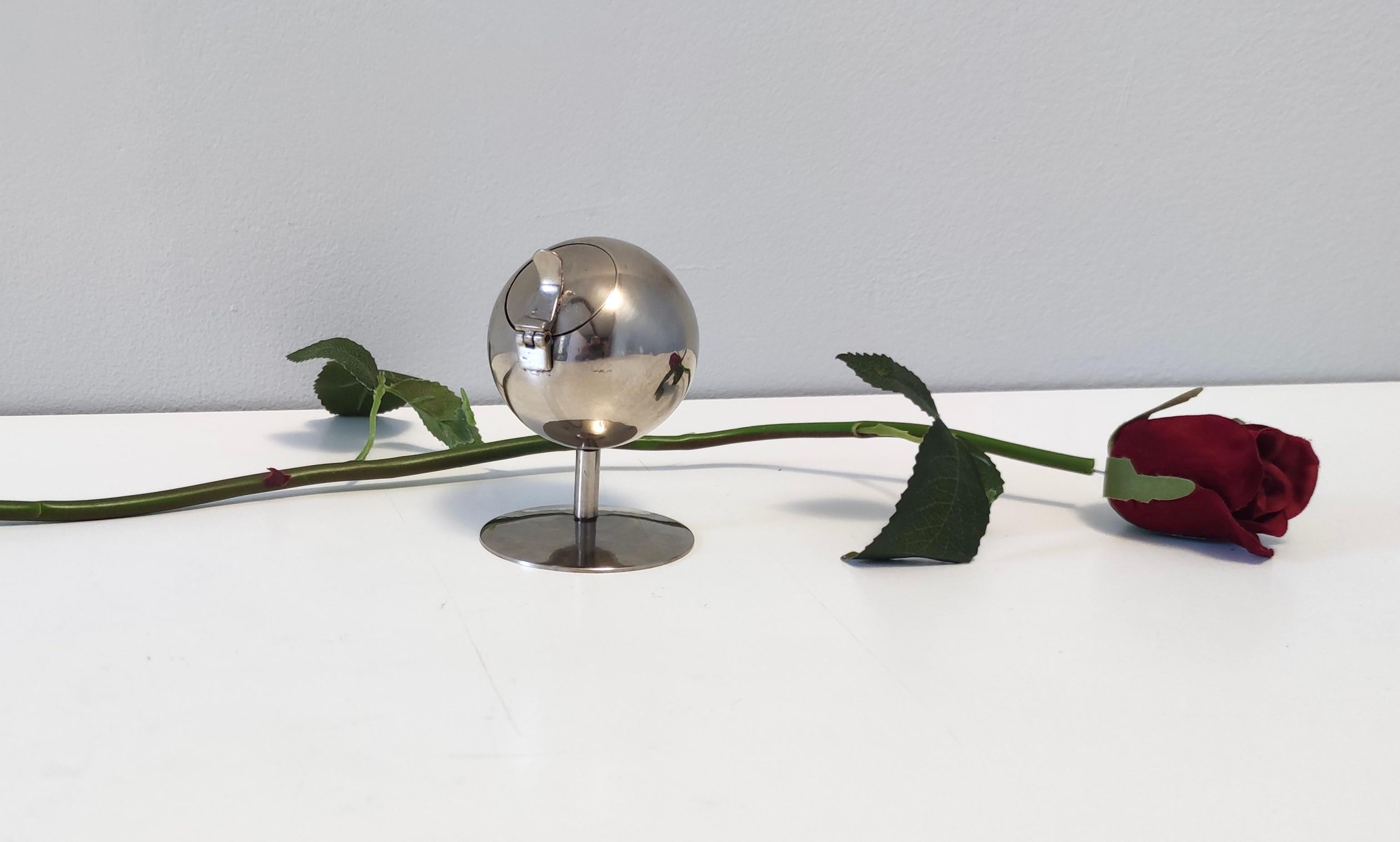 Post-Modern Postmodern Spherical Steel Ashtray with Flip-Top Lid, Italy