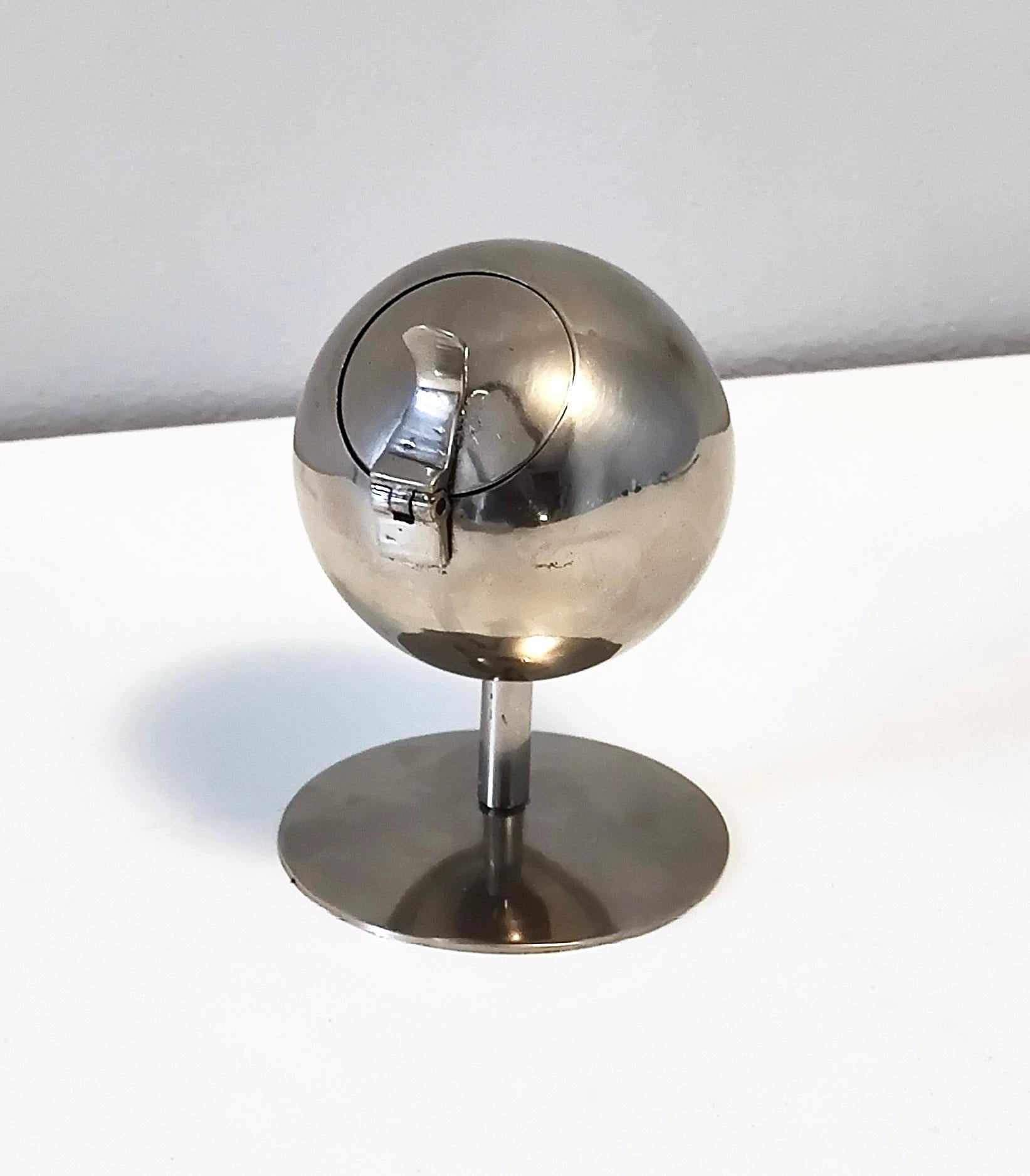 Late 20th Century Postmodern Spherical Steel Ashtray with Flip-Top Lid, Italy