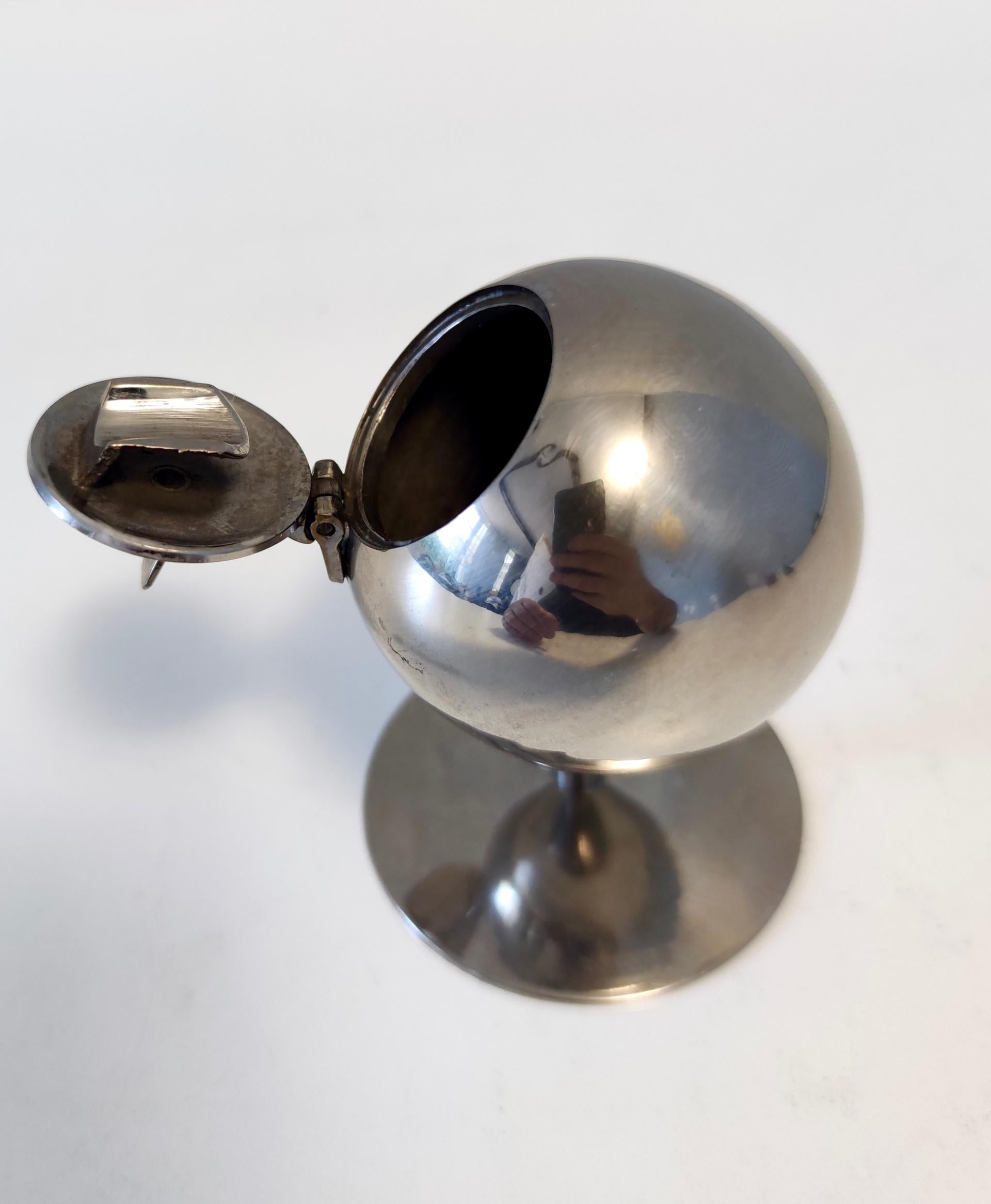 Postmodern Spherical Steel Ashtray with Flip-Top Lid, Italy 2