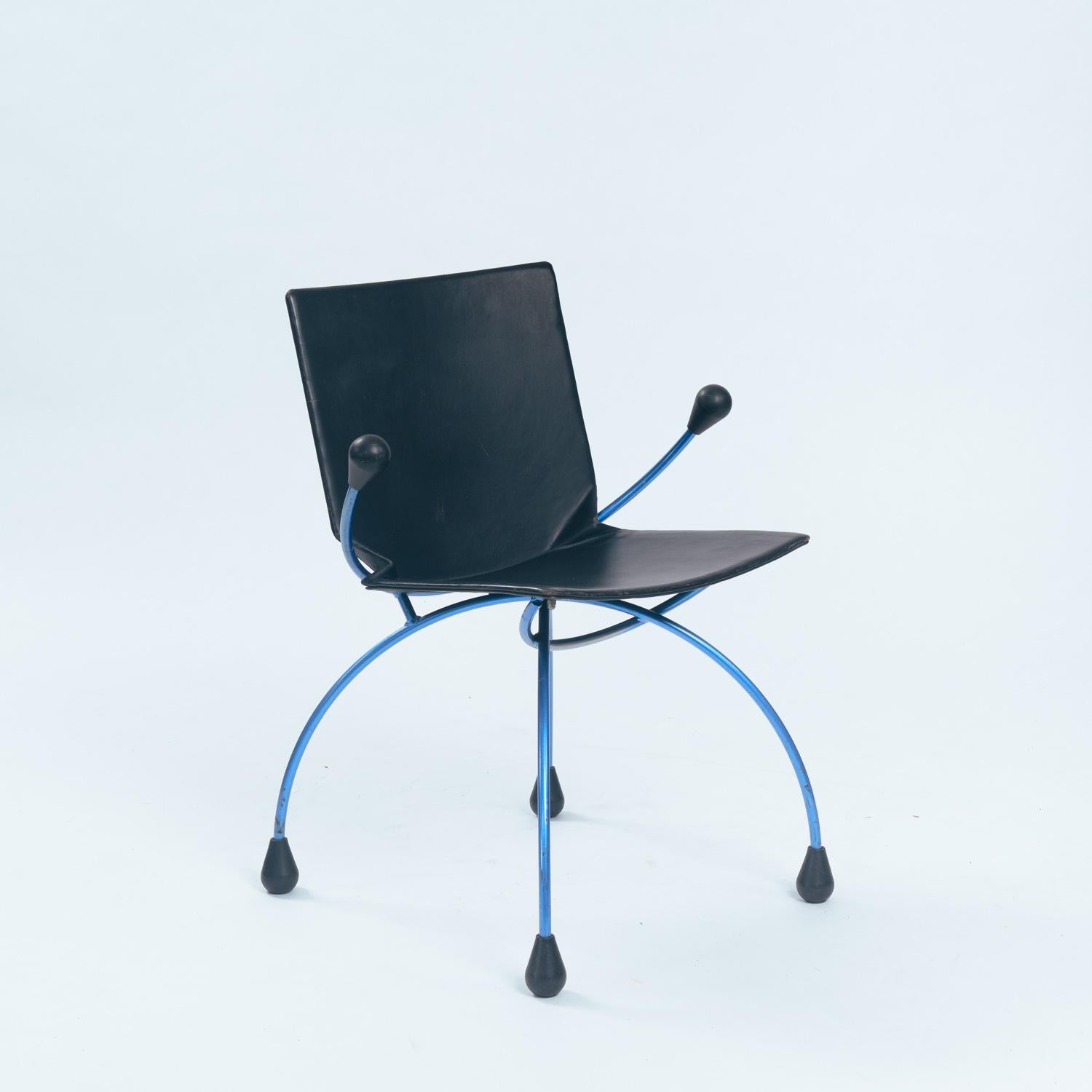 Post-Modern Dutch spider sidechair in blue steel and leather and by Boonzaaijer & Mazairac For Sale