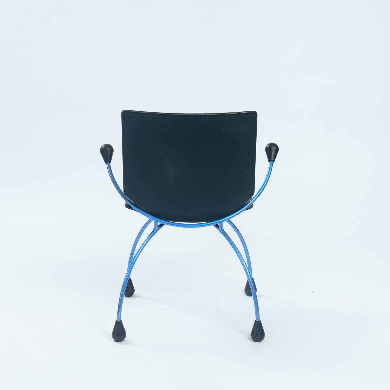 Metal Dutch spider sidechair in blue steel and leather and by Boonzaaijer & Mazairac For Sale
