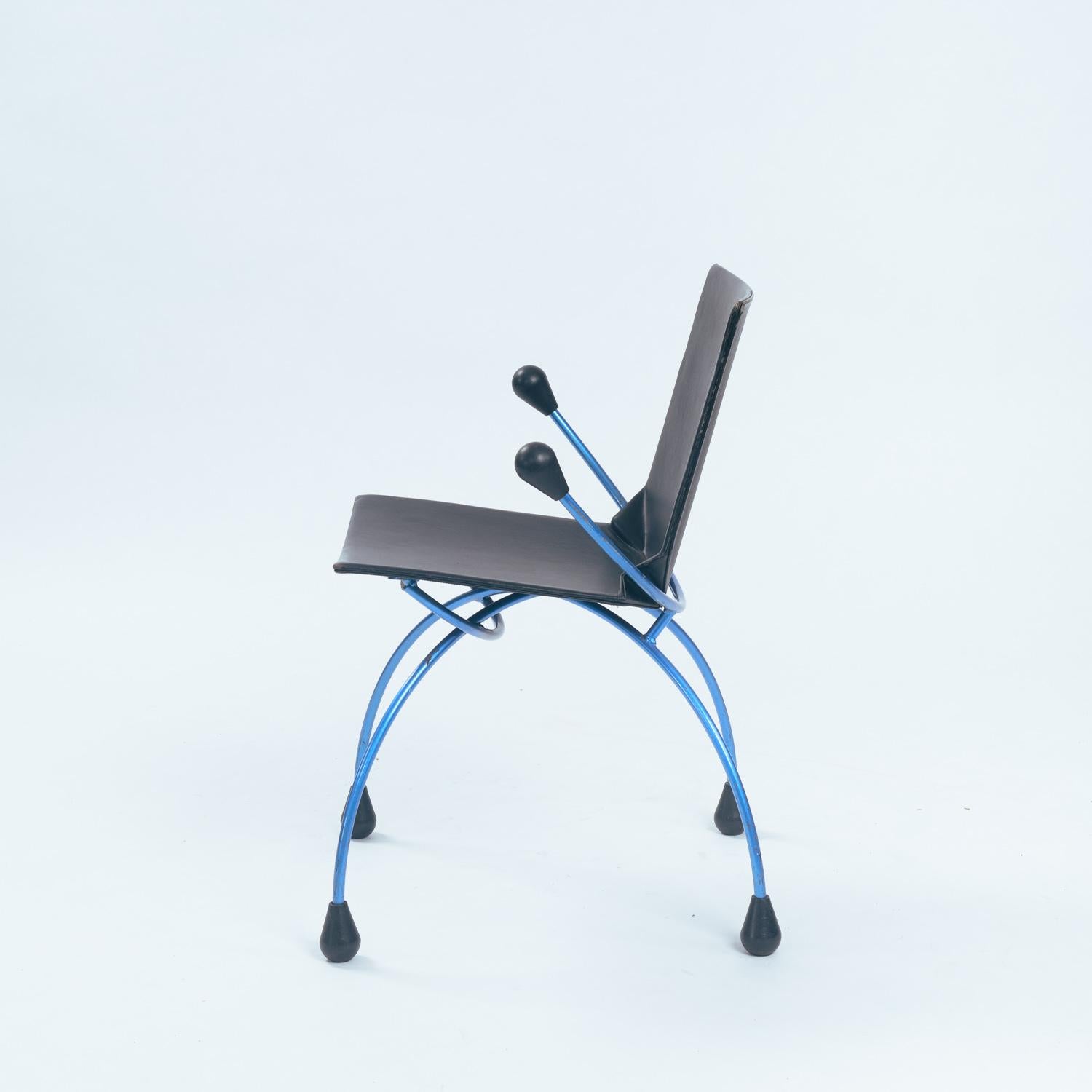Dutch spider sidechair in blue steel and leather and by Boonzaaijer & Mazairac For Sale 1