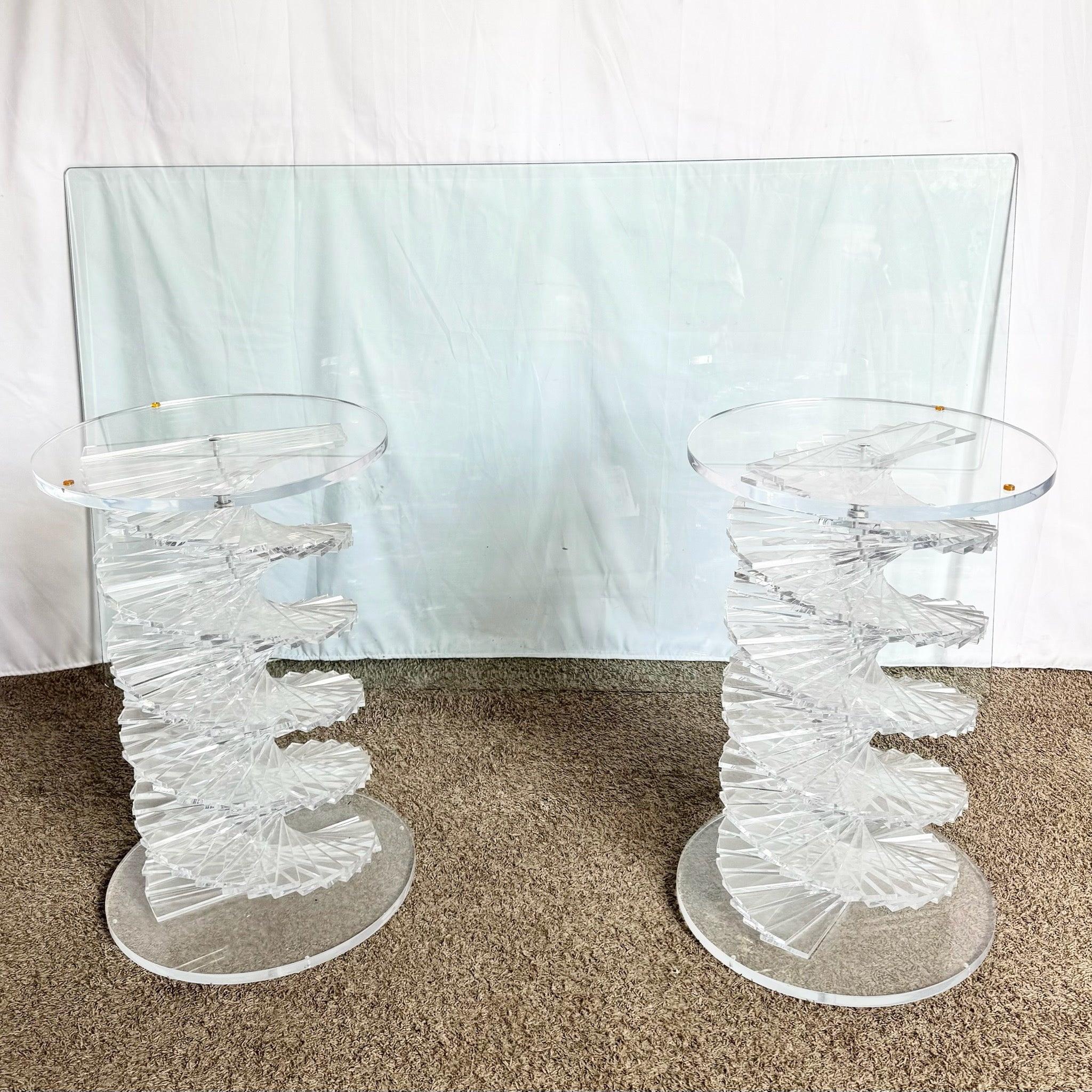 Postmodern Spiral Stacked Lucite Glass Top Dining Table For Sale 5