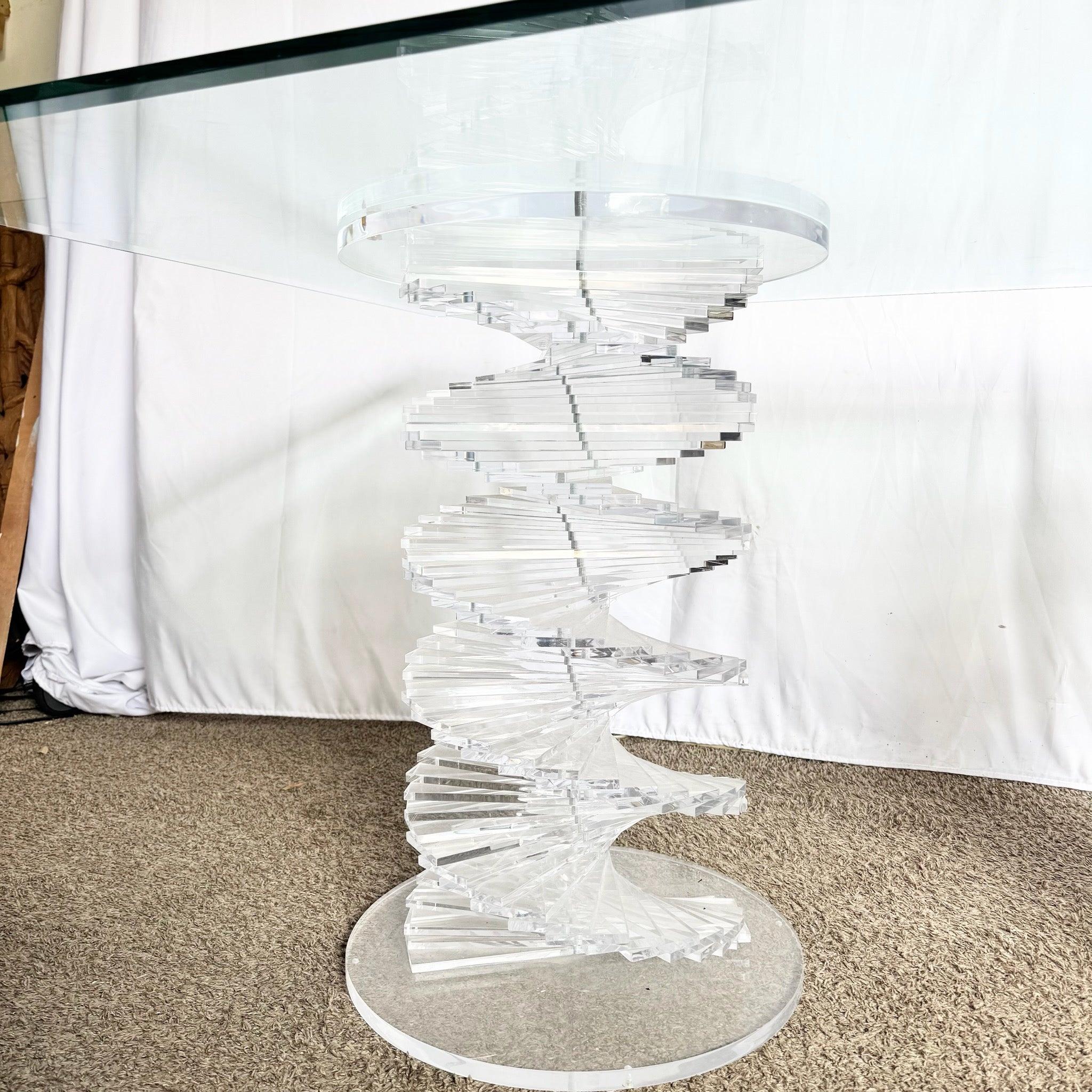 American Postmodern Spiral Stacked Lucite Glass Top Dining Table For Sale