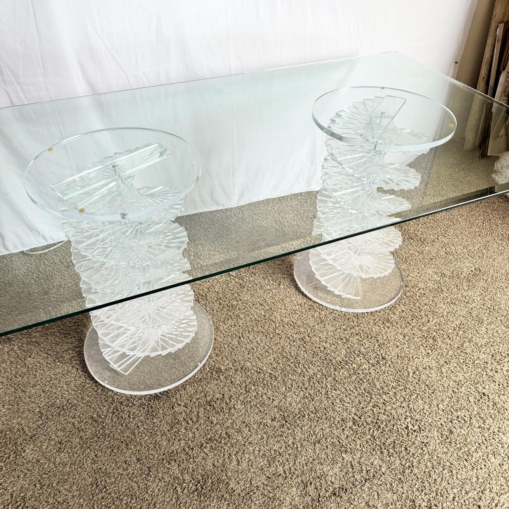 Postmodern Spiral Stacked Lucite Glass Top Dining Table For Sale 1