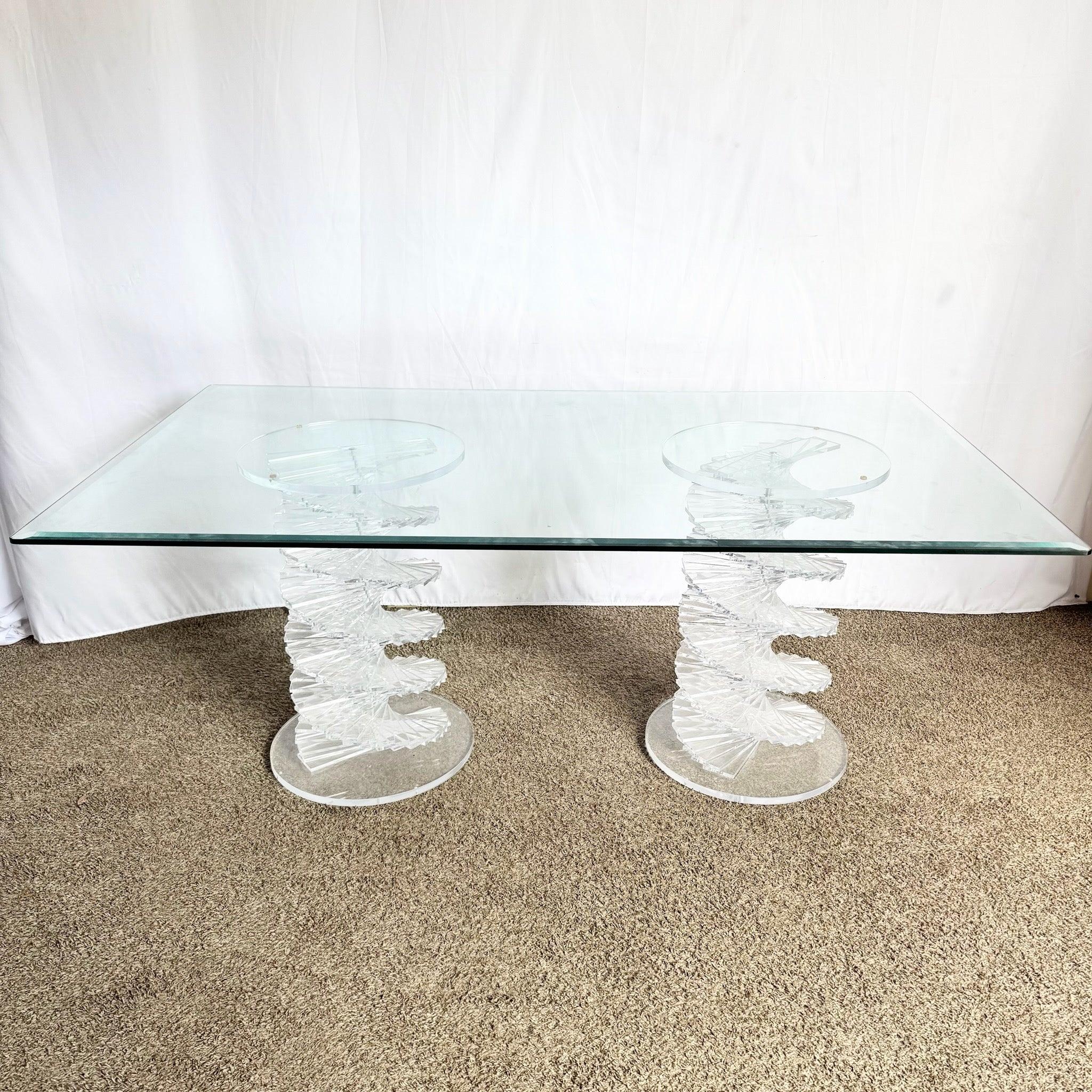Postmodern Spiral Stacked Lucite Glass Top Dining Table For Sale