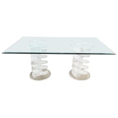 Mesa de comedor posmoderna con tablero de cristal Lucite apilado en espiral