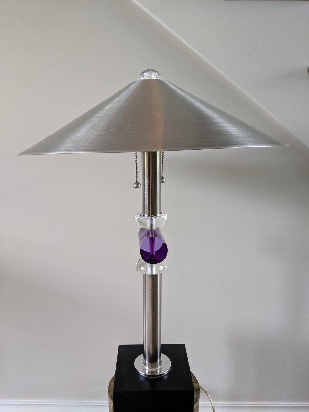 Postmodern Spun Aluminum and Acrylic Table Lamp In Good Condition For Sale In Los Angeles, CA
