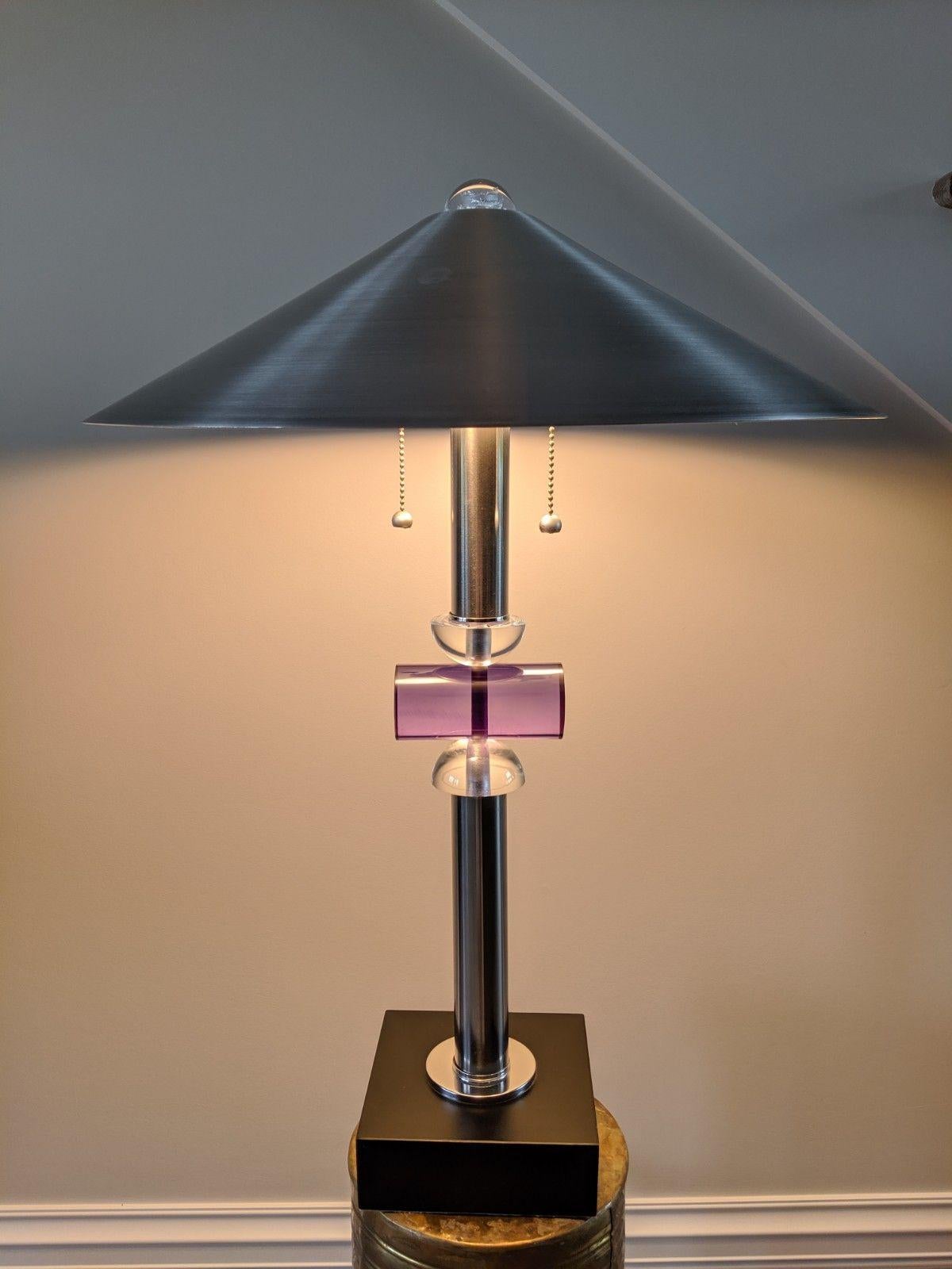 Postmodern Spun Aluminum and Acrylic Table Lamp For Sale 3