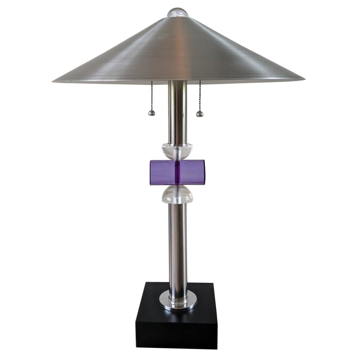 Postmodern Spun Aluminum and Acrylic Table Lamp For Sale