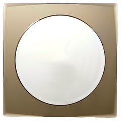 Espejo de Pared Cuadrado Postmoderno Beige con Cristal Biselado, Italia