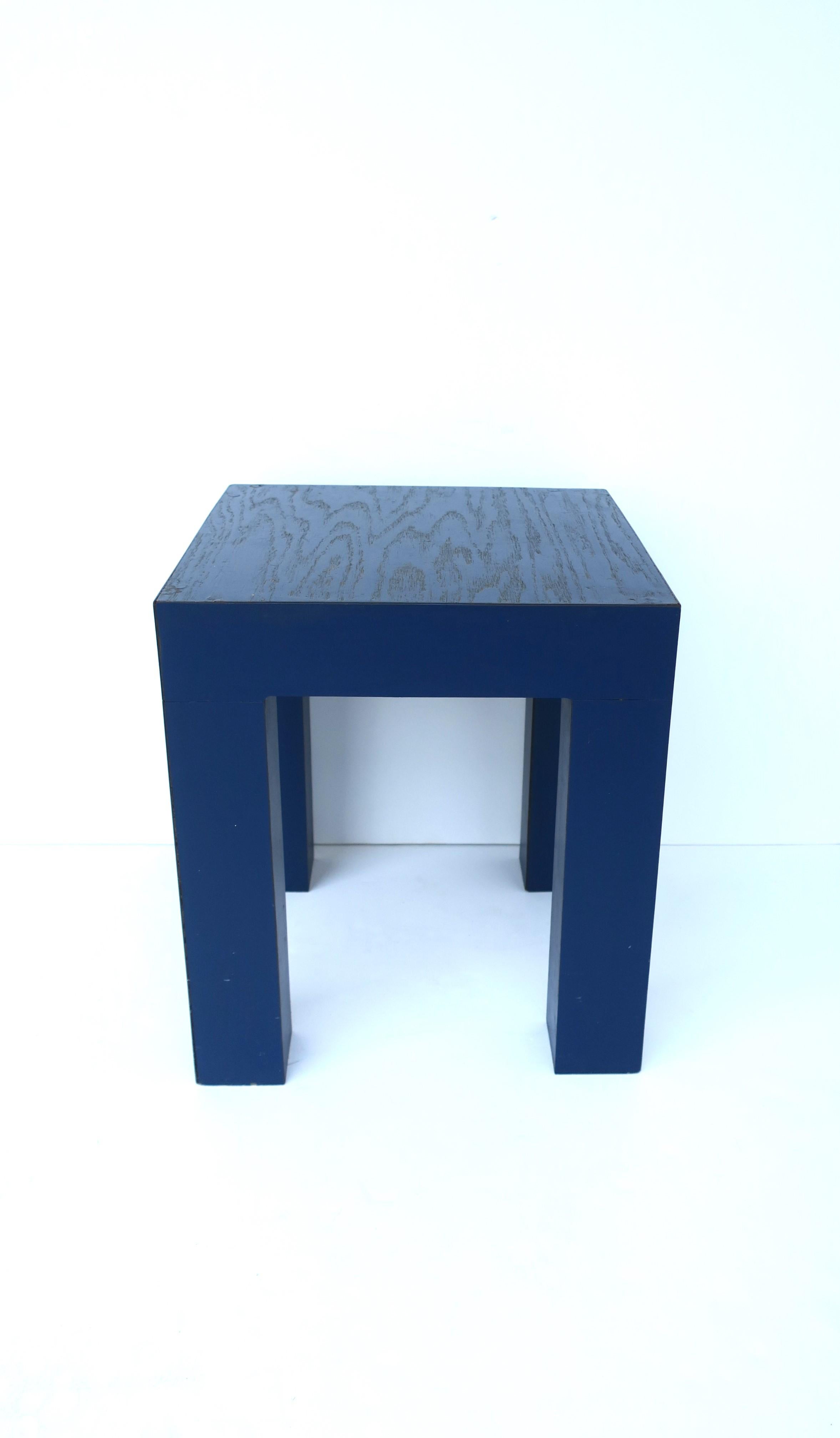 Painted Postmodern Square Blue End Side Drink Table Memphis Style, Small For Sale