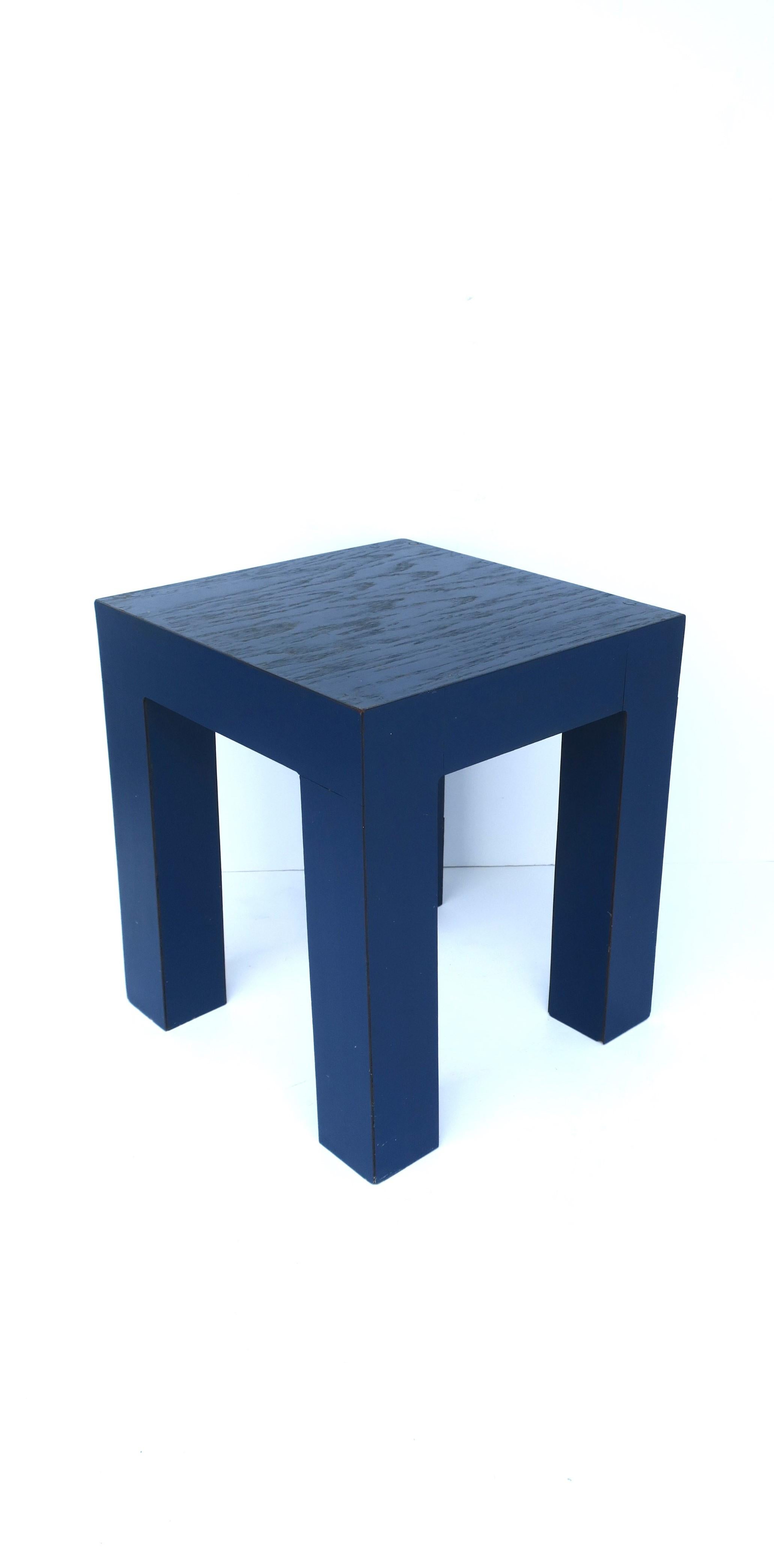 Laminate Postmodern Square Blue End Side Drink Table Memphis Style, Small For Sale